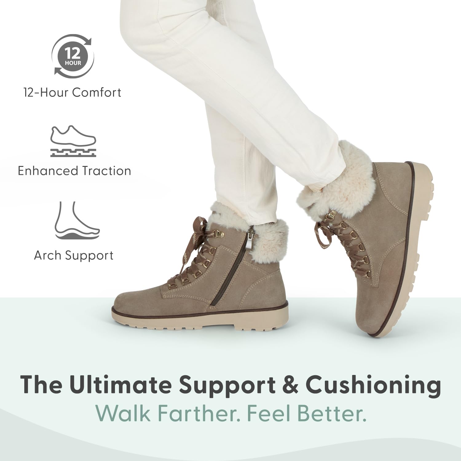 Orthofeet Women's Orthopedic Leather Stella Lace-Up Boots: 9.5 Taupe