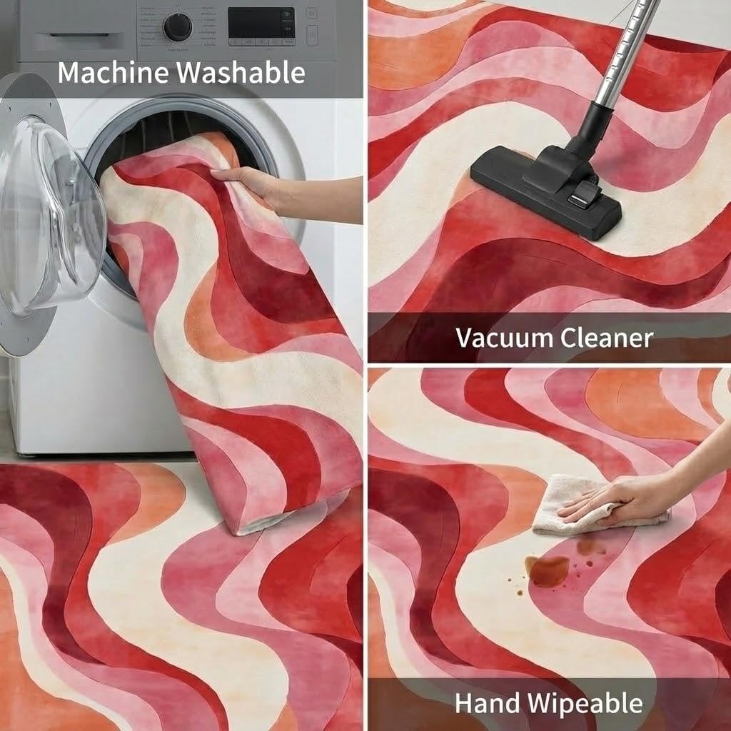 5x7 Area Rugs for Living Room，Modern Abstract Pink and Terracotta Watercolor Design Rug，Non-Slip Washable， Bedroom, Dining Room, Home Office