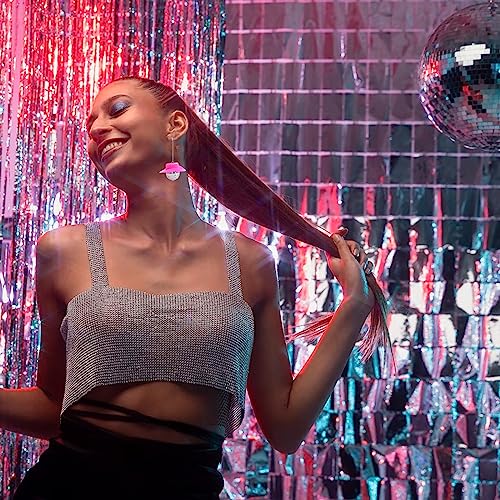 Pink Disco Ball Earrings for Women Cowgirl Hat Earrings Costume Accessories Jewerly Halloween Party3