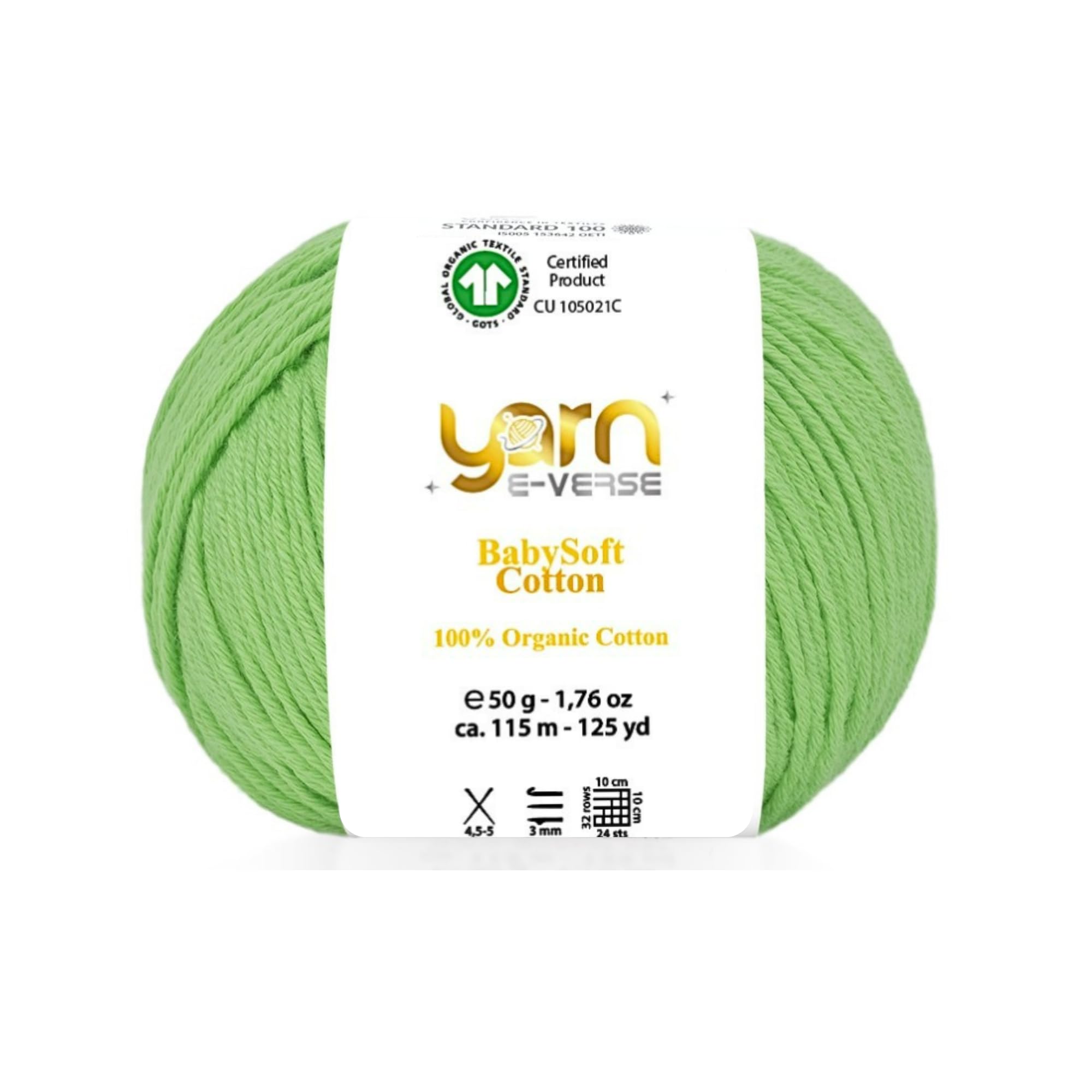 Babysoft Cotton Yarn, Yarn E-verse, 100% Organic Cotton, Soft & Hypoallergenic, Ideal for Baby Knitting, Crocheting, Amigurumi & DIY Projects, Organic