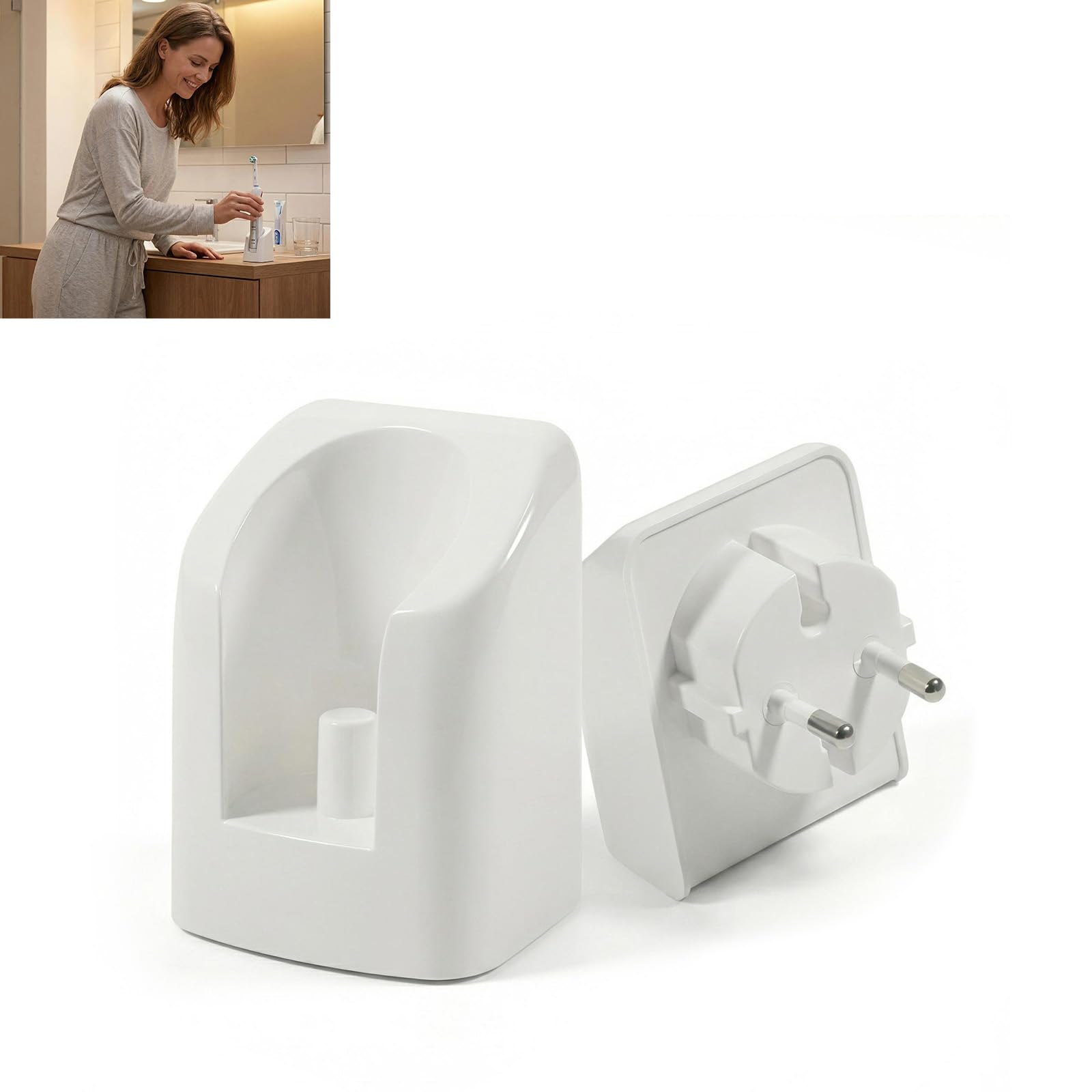 Cargador de Pared Inalámbrico Blanco para Cepillos de Dientes Eléctricos Oral-B Braun con Enchufe UE, Compatible con Modelos Genius X, Pro, Vitality, Smart, Infantil, iO Series iO3-iO6