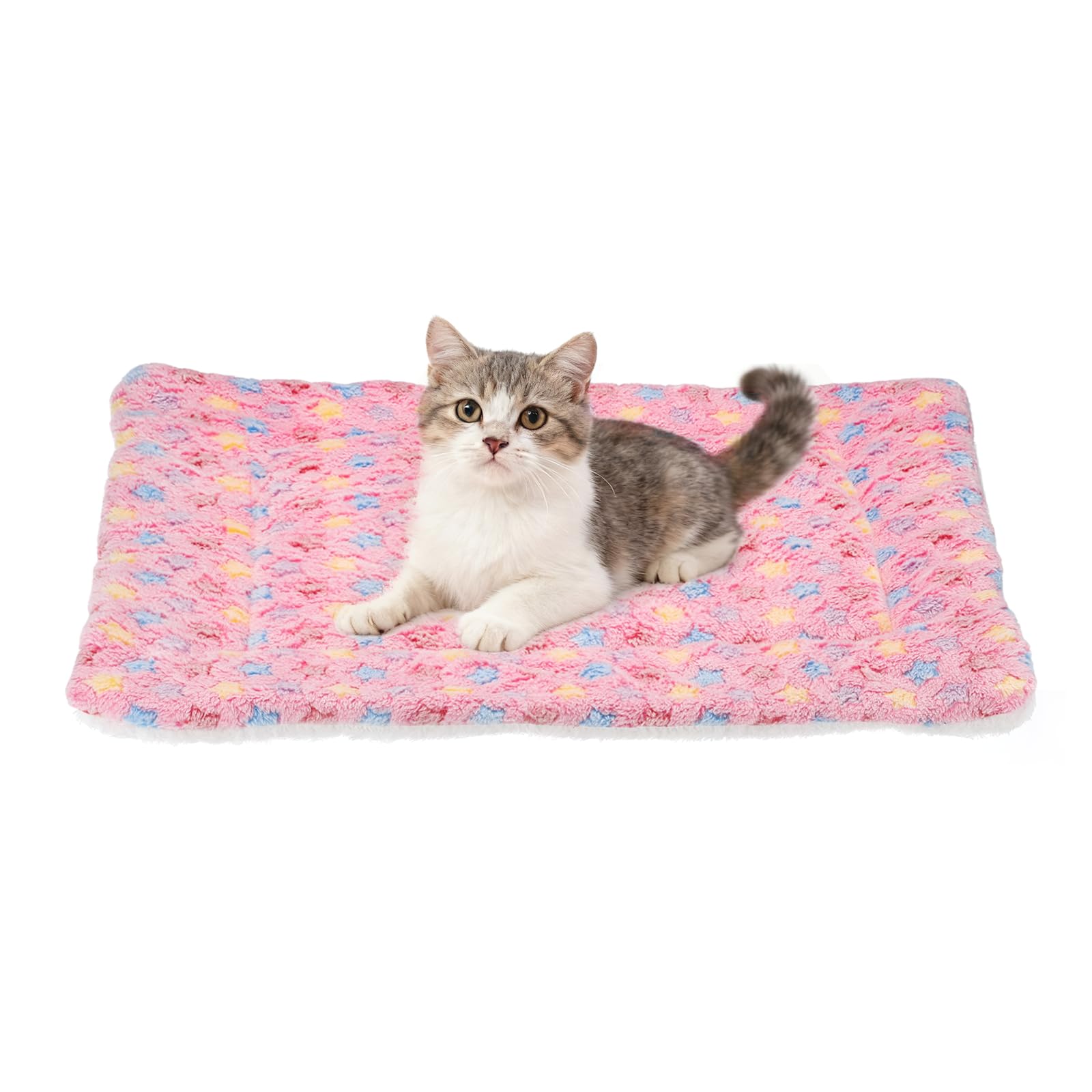 sourcing map Dog Cat Bed Mat, Soft Coral Fleece Pet Cushion Pad with Cute Star Print, Warm Washable Pet Bed 23x18 Inches, (Pink), Intended for Medium Small Dog Cat