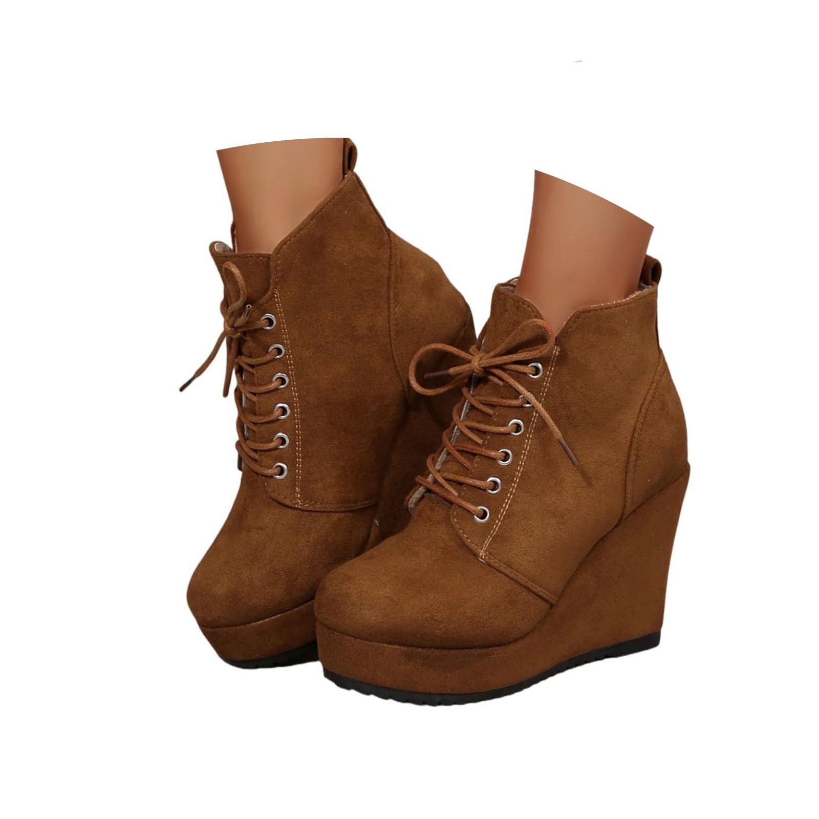 Wedge Heel Ankle Boots for Women Suede Lace-up Booties 10cm High Heel Platform Dress Shoes Brown 9 US