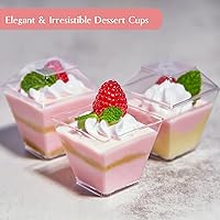 Vista 5 de Zezzxu Paquete de 100 mini tazas de postre de 2 onzas con cucharas, pequeños vasos de plástico para aperitivos, vasos reutilizables para servir