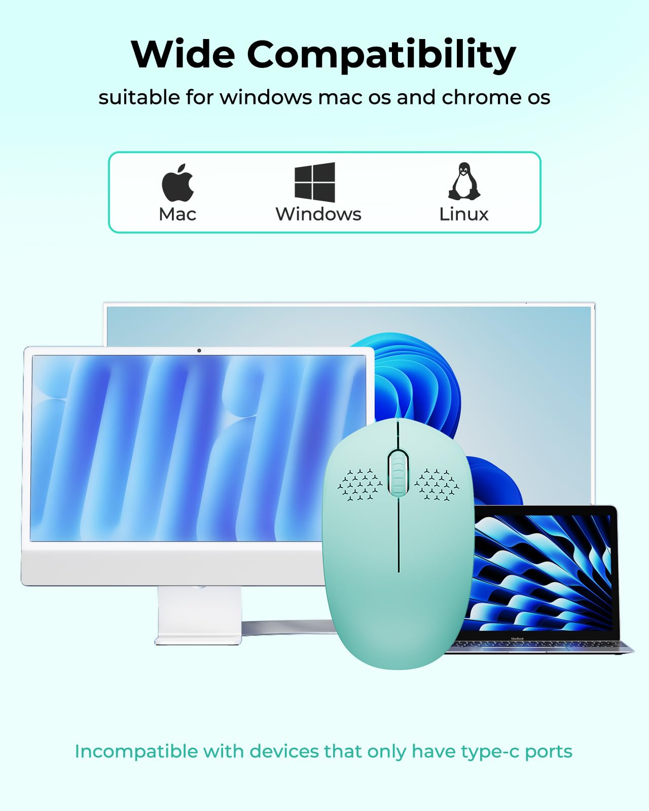 seenda Wireless Mouse for Laptop, 2.4G Noiseless Computer Mouse,Mint Green — Amazon image 6