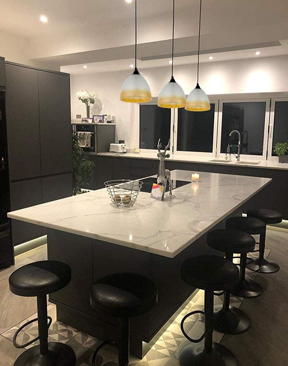 Kiven 3-Pack H-Type Track Lighting Pendant Lamp, Customizable Cord Length Bowl Glass Shade - 35.5 Inch