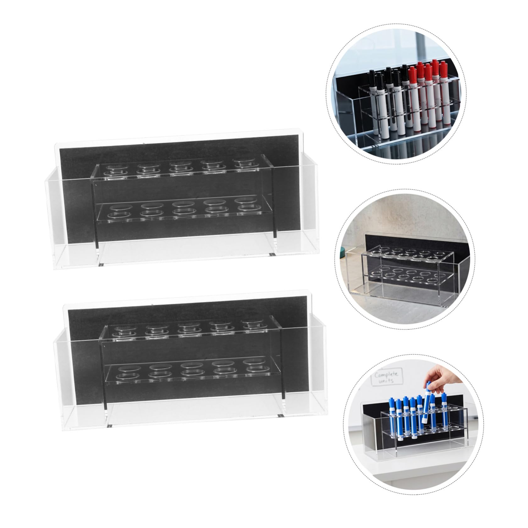 Artibetter 2 Pezzi Supporto Magnetico in Acrilico per Pennarelli da Tavolo | Trasparente, Design a Strati Base Ampia, per Penne e Forniture D'ufficio in Aula o Laboratorio Creativo