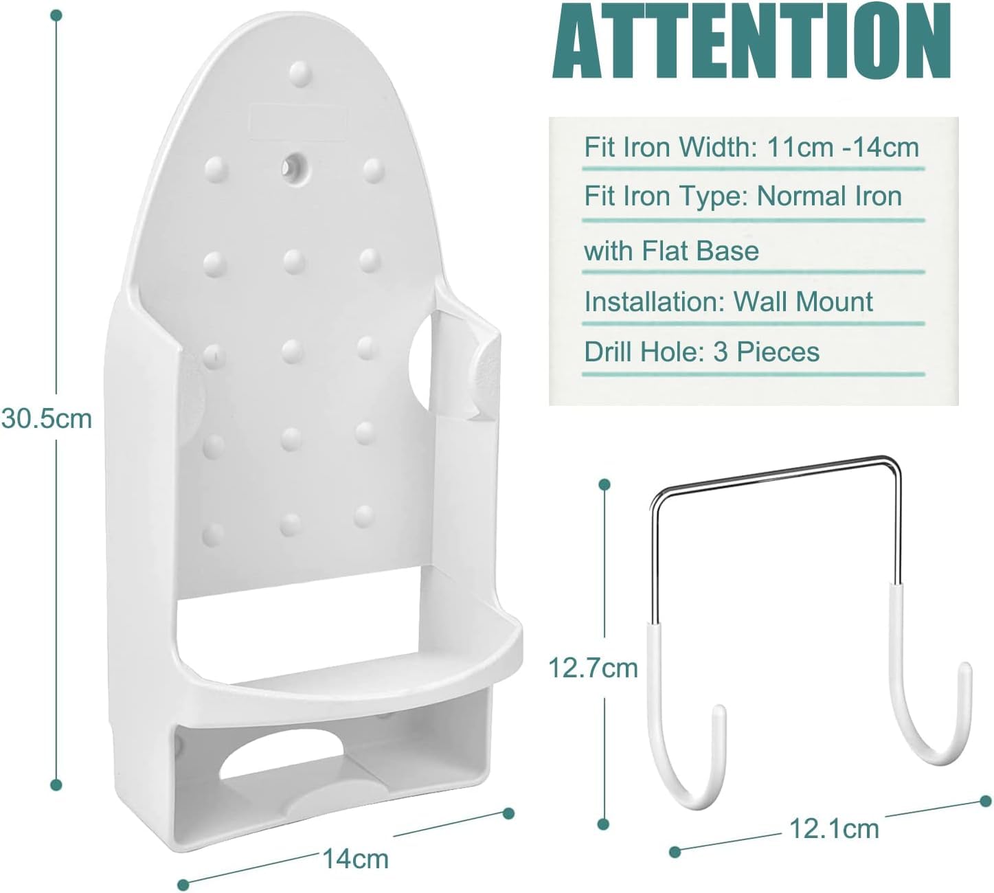 Supporto per Ferro da Stiro a Parete, ASSE da Stiro da Parete, 16,9 Pollici x 5,5 Pollici x 4,72 Pollici - Bianco