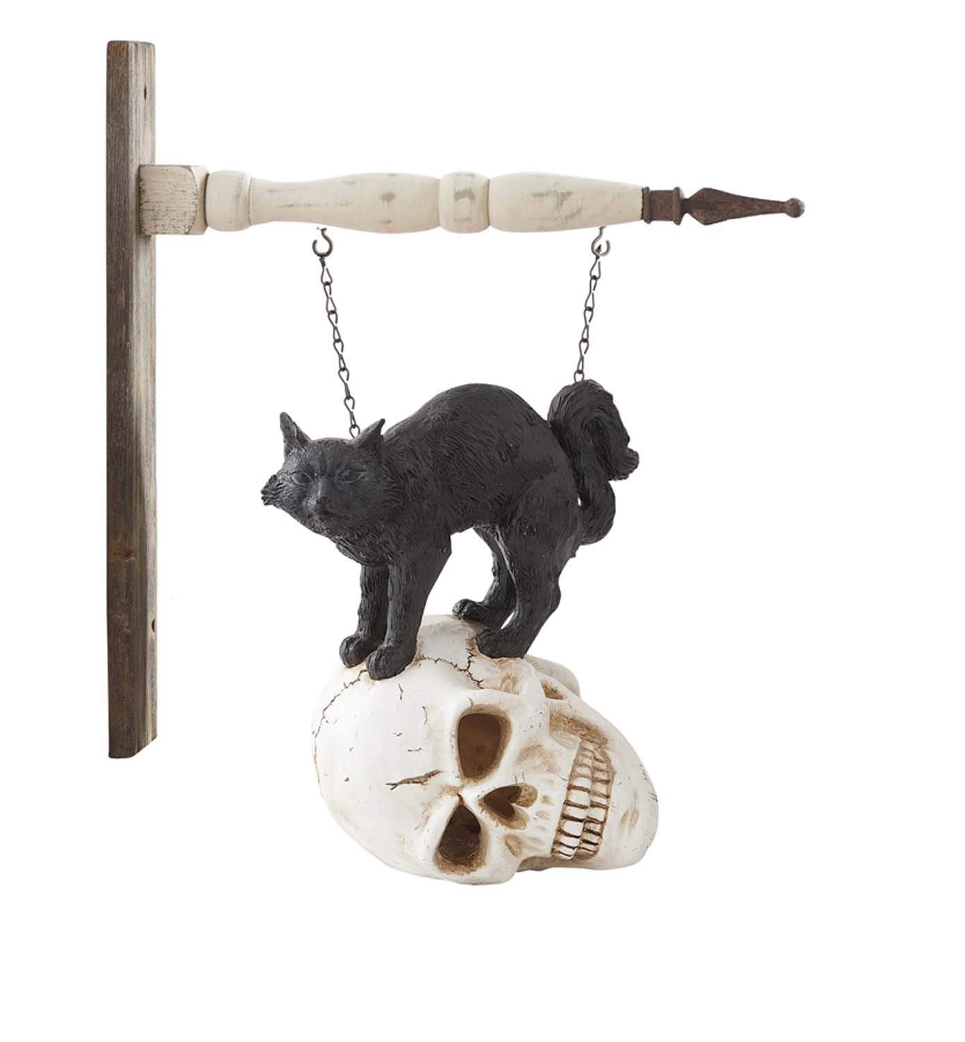 K&K Interiors40768A-AR 8 Inch Resin Cat on LED Skull Arrow Replacement, 8" H x 7" W, White/Black