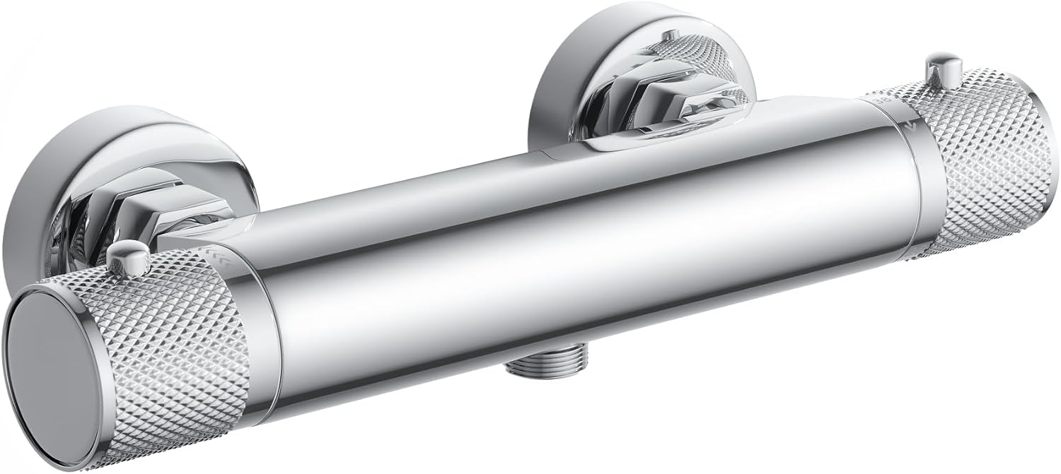 Thermostatic Shower Mixer,Shower Mixer Bar with Anti-Scald Control Valve,Exposed Thermostatic Shower Tap,Solid Brass,Chrome