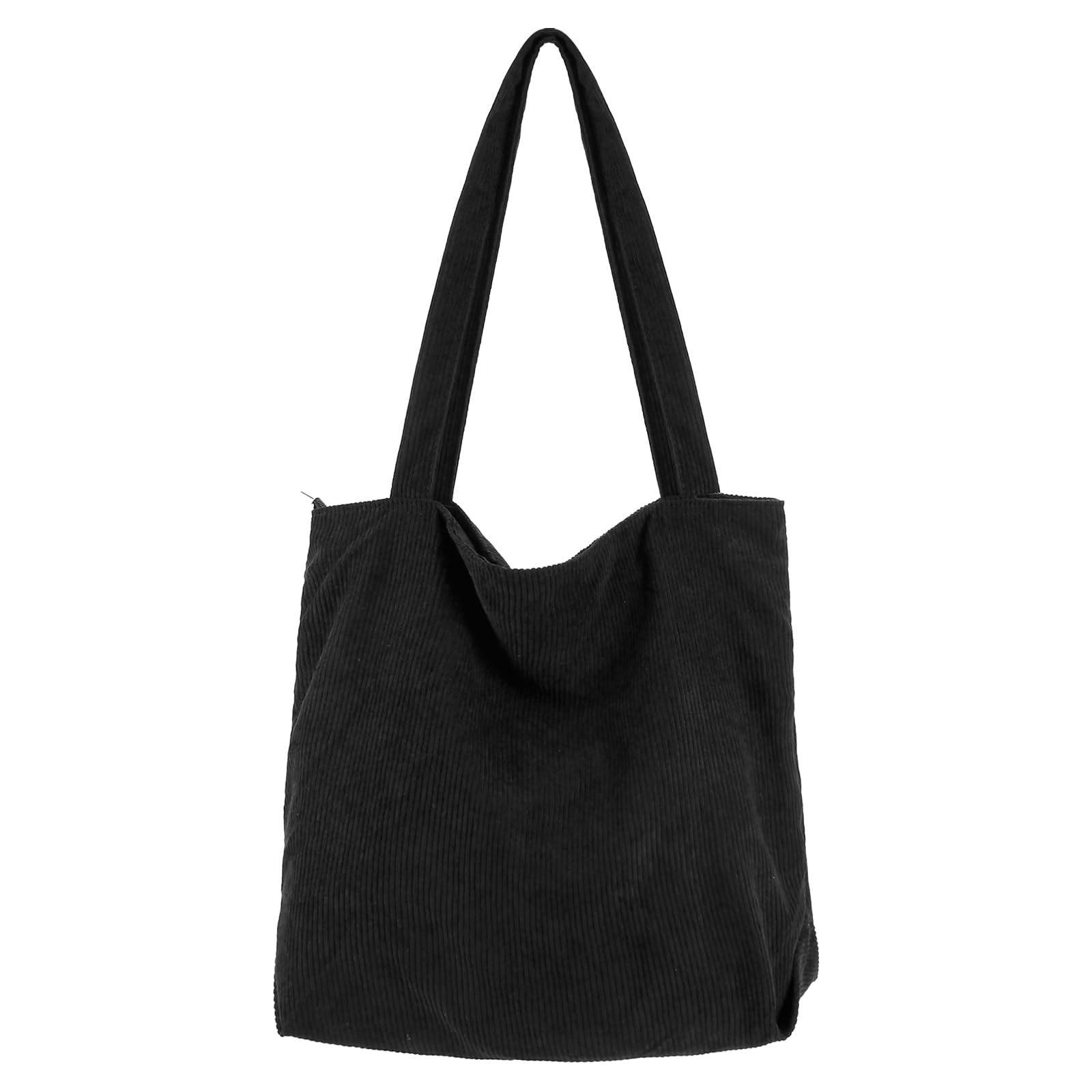 EKOCEVBolsa De Pana Grande Para Mujer, Bolsa de Pana con Cremallera, con Bolsillos, Compartimentos, Bolso de Hombro para Mujer Bolsa Tela Mujer Verano Playa Para Viajes Trabajo Escuela Uso Diario (Negra)