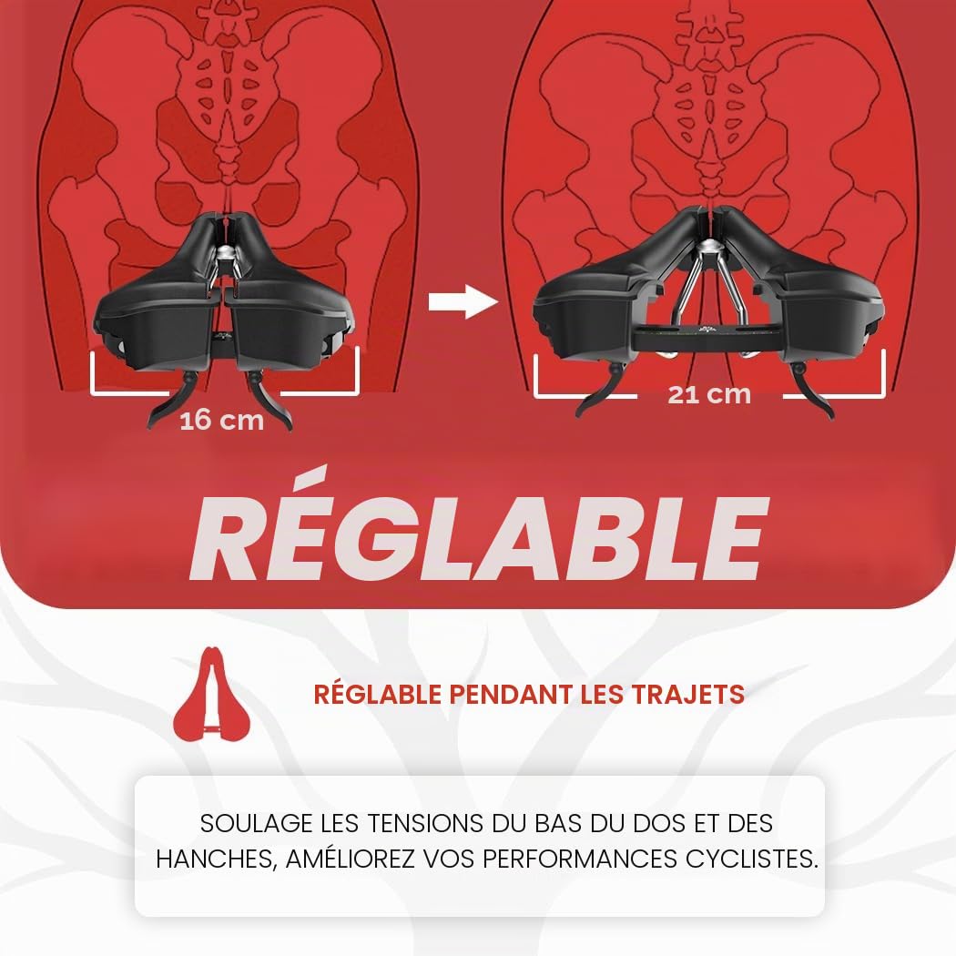 Selle de vélo avec Largeur réglable en continu - Siège de vélo Confortable et respectueux de la Prostate pour VTT, vélo de Route, vélo de Ville et Train à Domicile