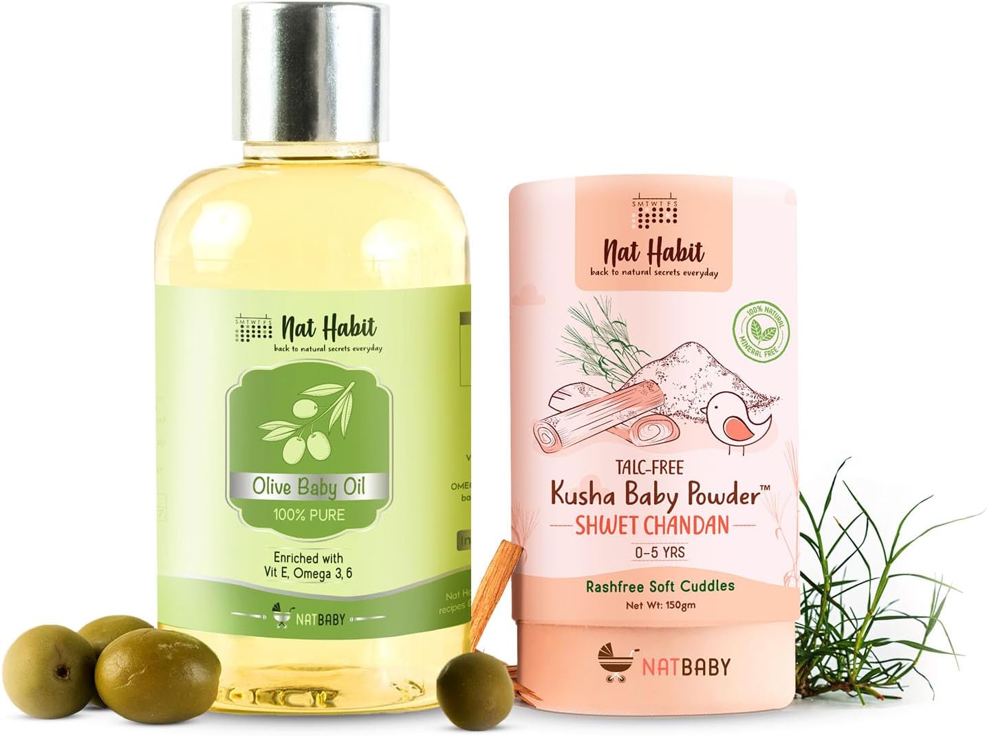 100% Pure Baby Oil Enriched With Vit E, Omega, Non-Refined, LLP Free, Chemical Free & Preservative Free (Olive Oil & Baby Powder, 260g)