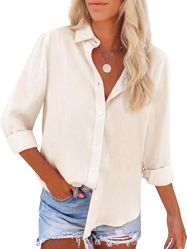 siliteelon Womens Oxford Button Down Shirt Long Sleeve Cotton Dress Shirt Collared Blouse Business Casual Work Tops - Apricot XL by siliteelon - Used condition - US$8.15
