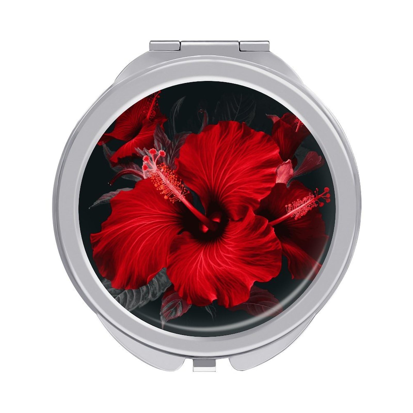 FekiLoot Red Hibiscus Flowers Travel Makeup Mirror 2 X /1 X Magnifying Slim Pocket Mirrors Compact for Purse Travel Makeup Mirrors for Pocket, Handbag, Purse Women Gift