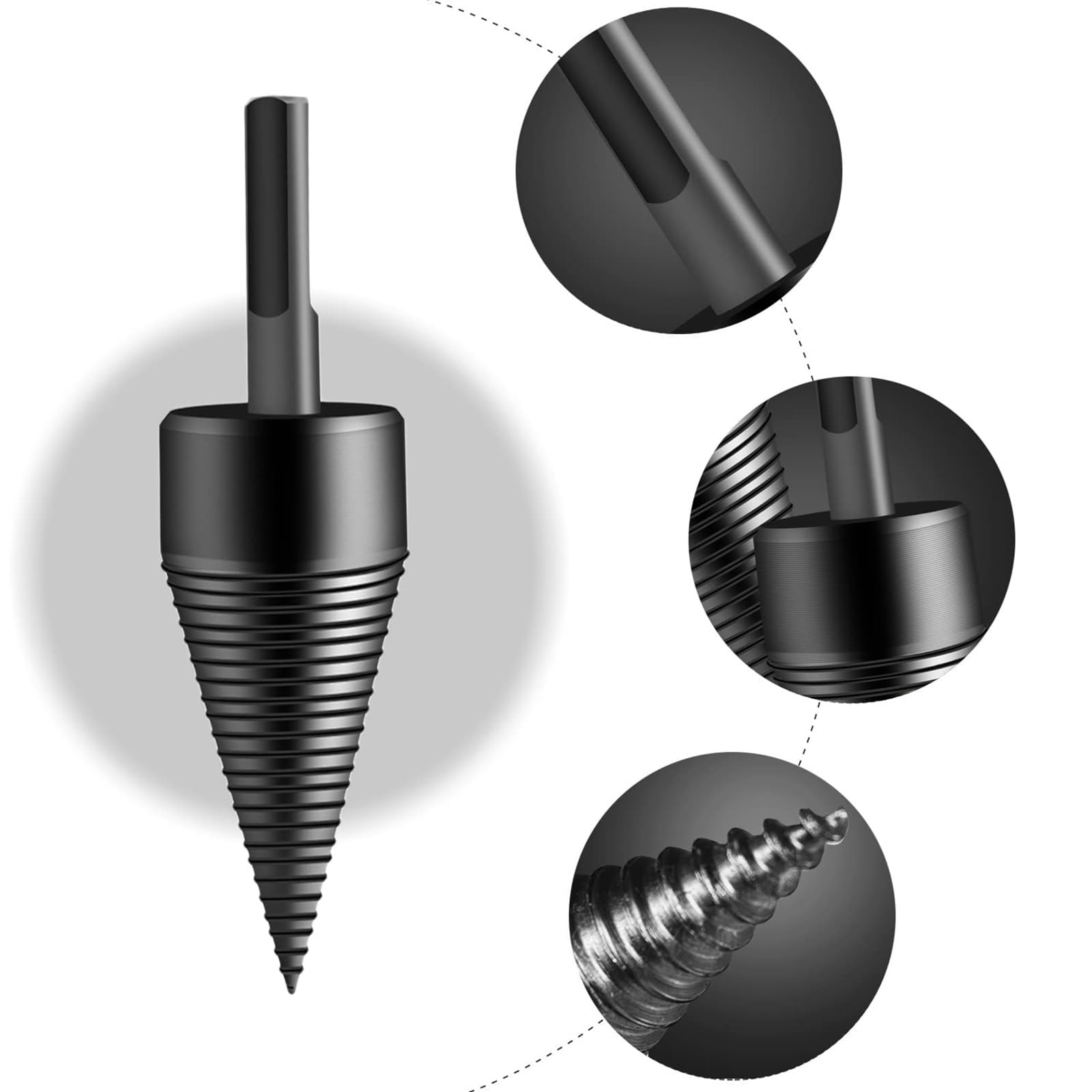 Cono de Madera para Cortar Madera, 42 mm Juegos de Brocas, Conos para Troncos, con 3 asas de Taladro, Adecuadas para Divisores de Madera, Divisores de T