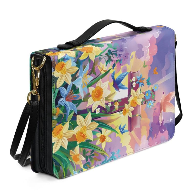 Kuiaobaty Watercolor Orchid Floral Bible Tote Bag for Women Christian Cross Faux Leather Church Bible Book Cover with Phone Pocket, Christian Gift — image 1