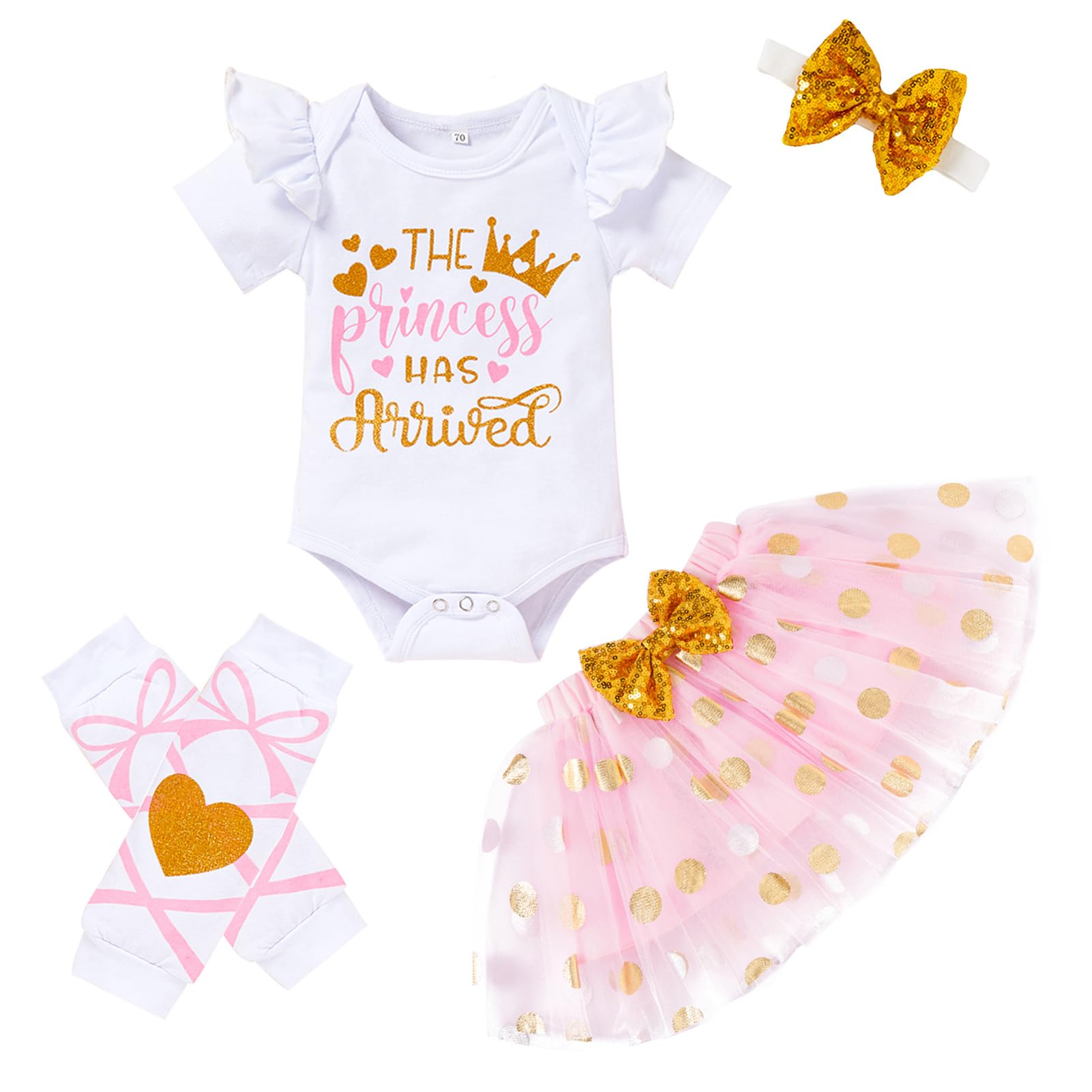 Newborn Baby Girl Outfits Infant Letter Print Romper+Tutu Skirt+Headband+Legging Warmer Coming Home Clothes Set