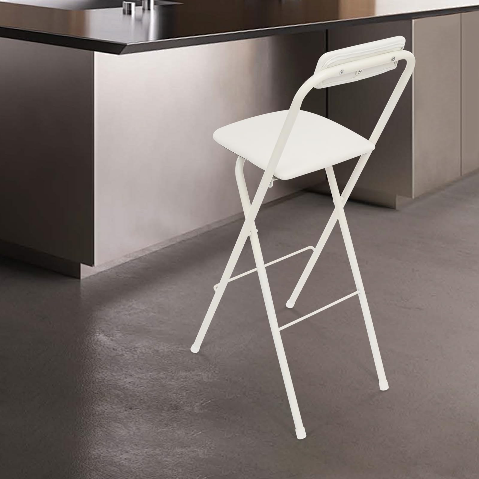 Tabouret de bar portable - Chaise haute pliable - 75 cm - Avec dossier - Tabouret pliable rembourré - Pour bar, café, cuisine - Charge maximale : 125 kg - Blanc