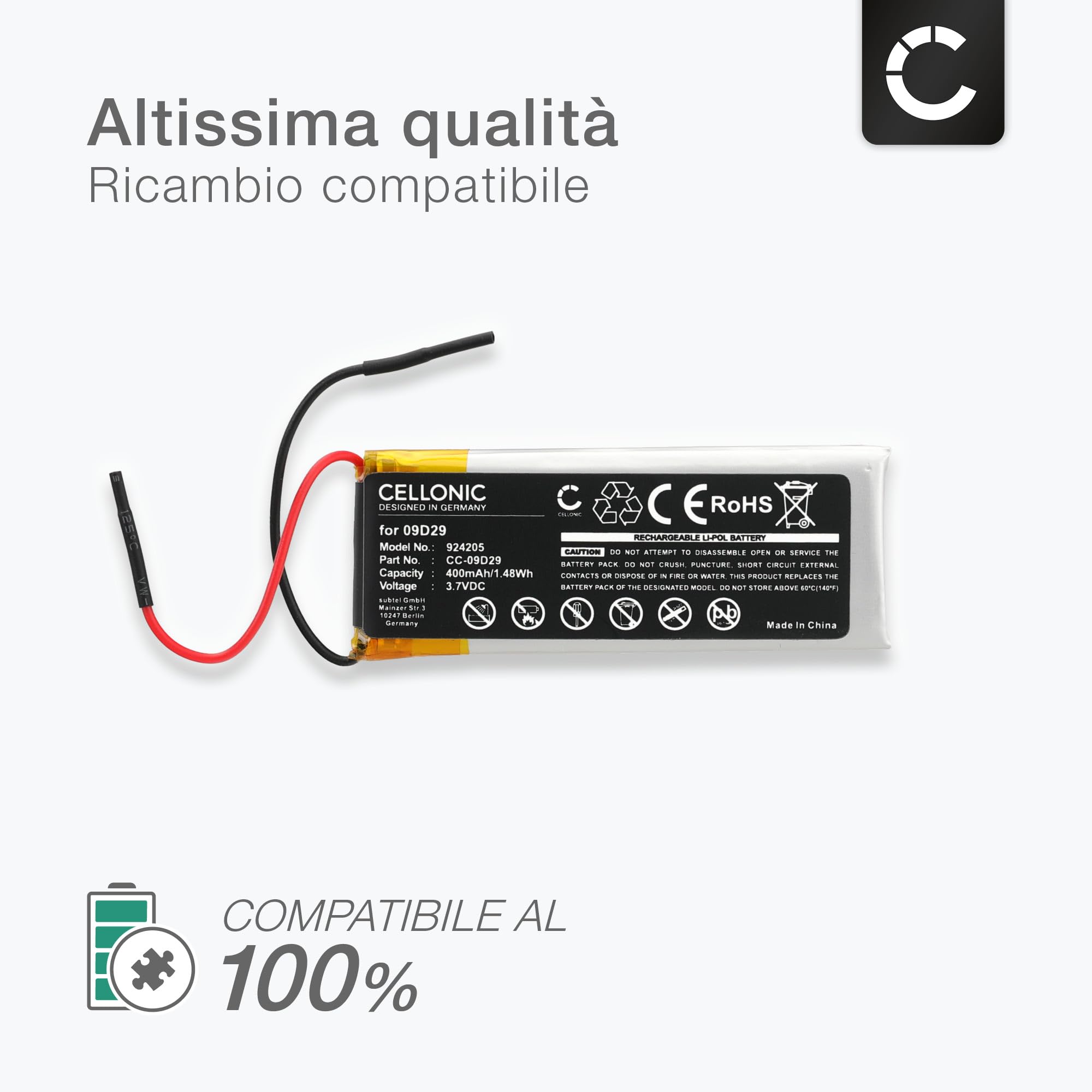 Batteria per Cardo Scala Rider Q2 Freecom 2 Teamset Pro 400mAh 3.7V
