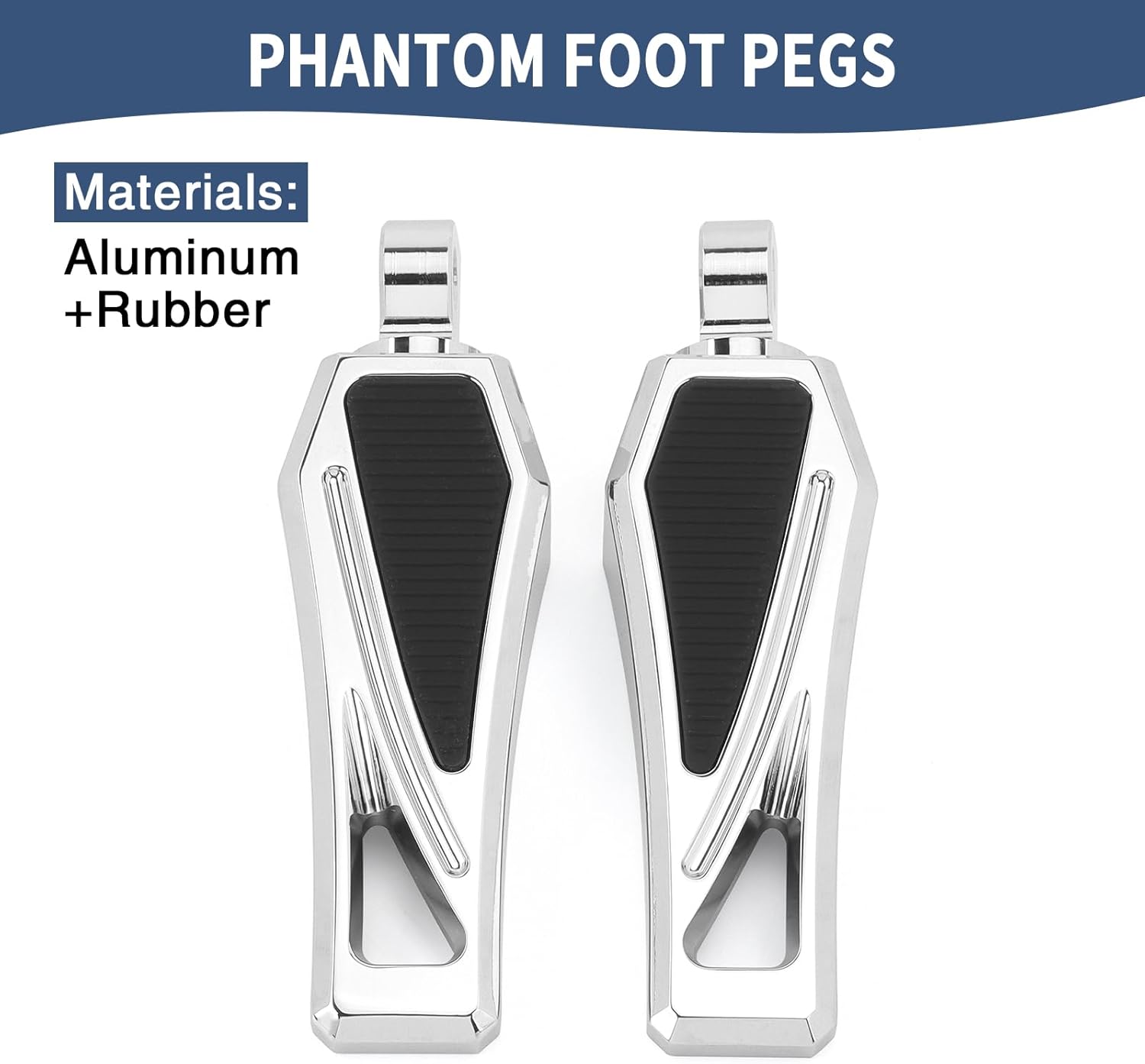 Motorcycle Foot Pegs Phantom Pegs Male Mount Footrest for Harley Dyna Fat Bob Low Rider Touring Road Glide Road King Street Glide Electra Glide Sportster XL 883 Softail Breakout Universal (Chrome)