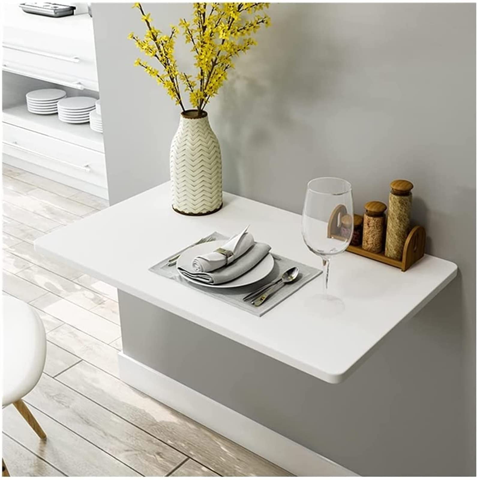 Table murale pliante gain de place étagère de rangement bureau blanc 90x50