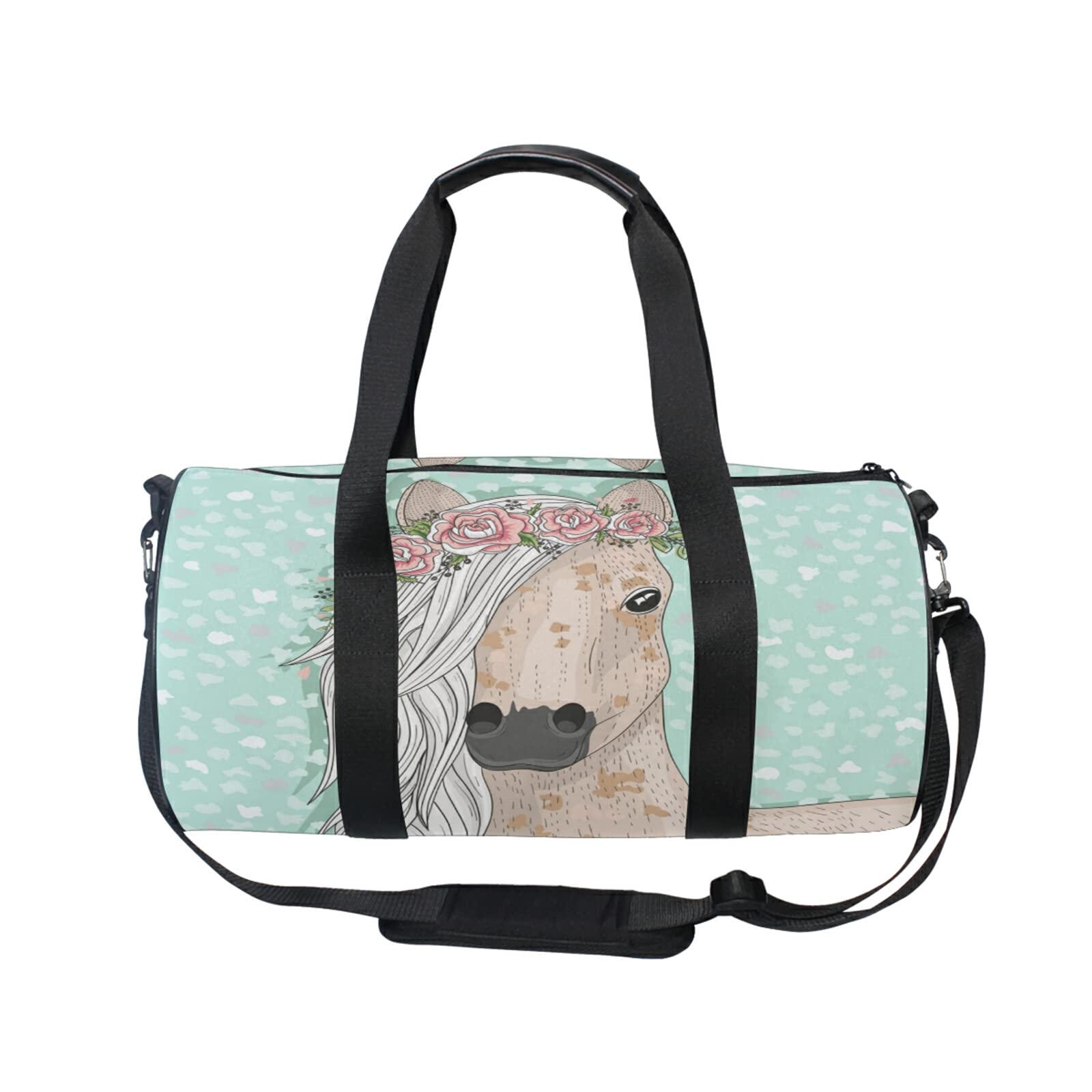 Flower Horse Duffel Bag,Canvas Travel Bag for Gym Sports and Overnight