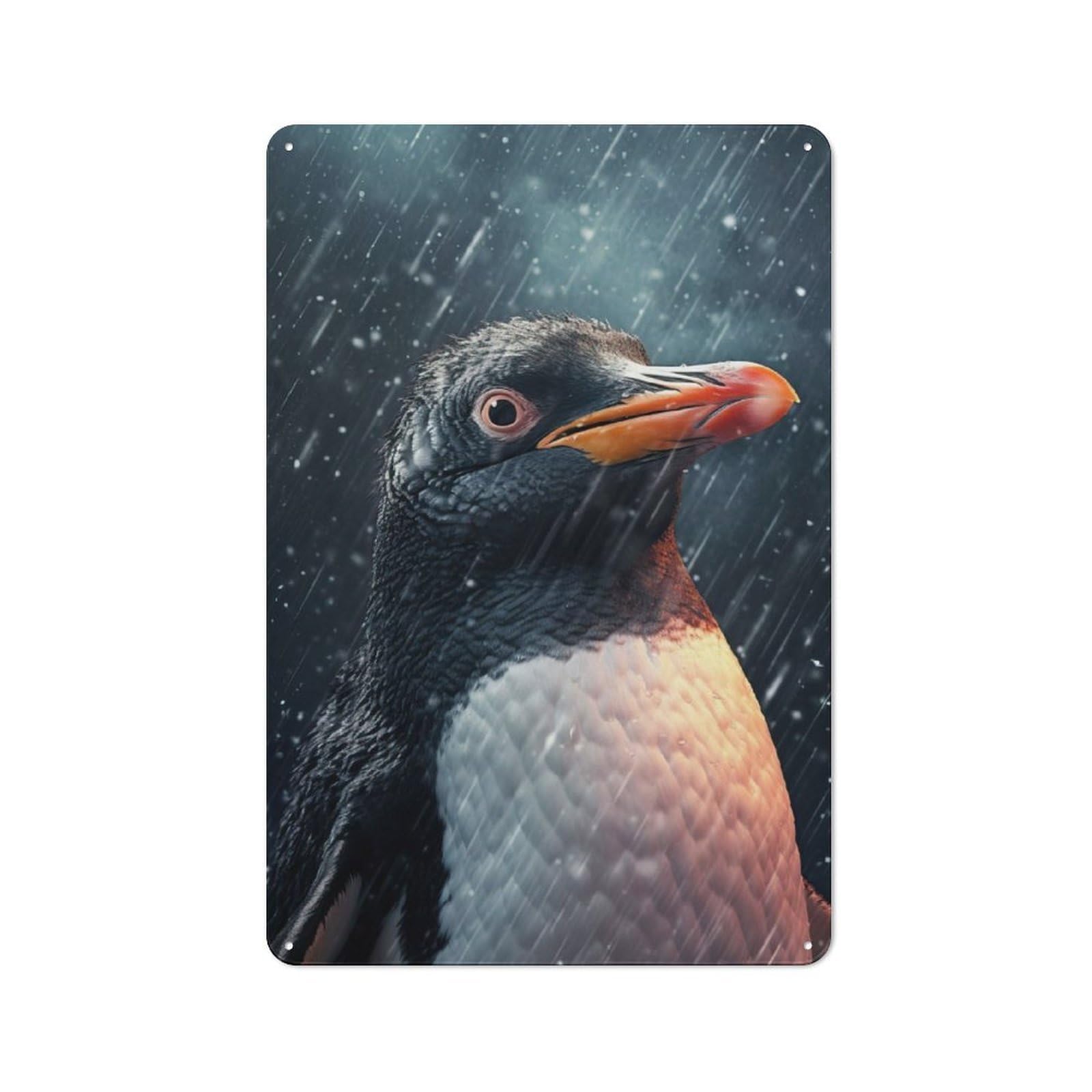 Junmoney Penguin Rain Tin Sign 30X20cm With For Pub Or Café, Retro-Style Decor, Suited To Café Interior Fans