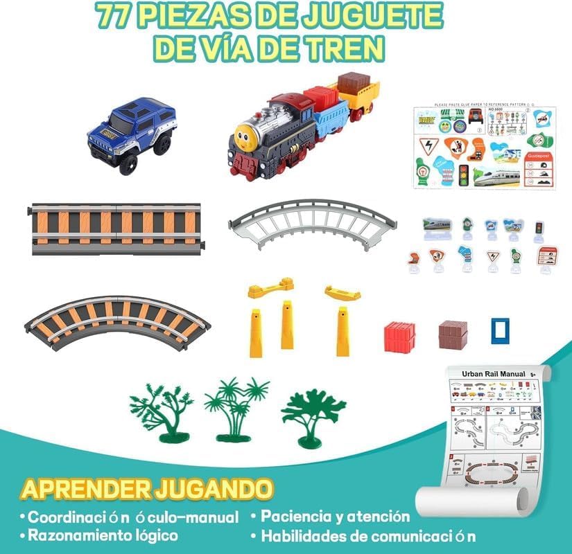 Samtop Kids Plastic Electric Train and Car Toy Track Playset Tracks Car Set Industrial City Transportation Theme Electric Train and Car for Kids Boys Girls (Multicolor) 3