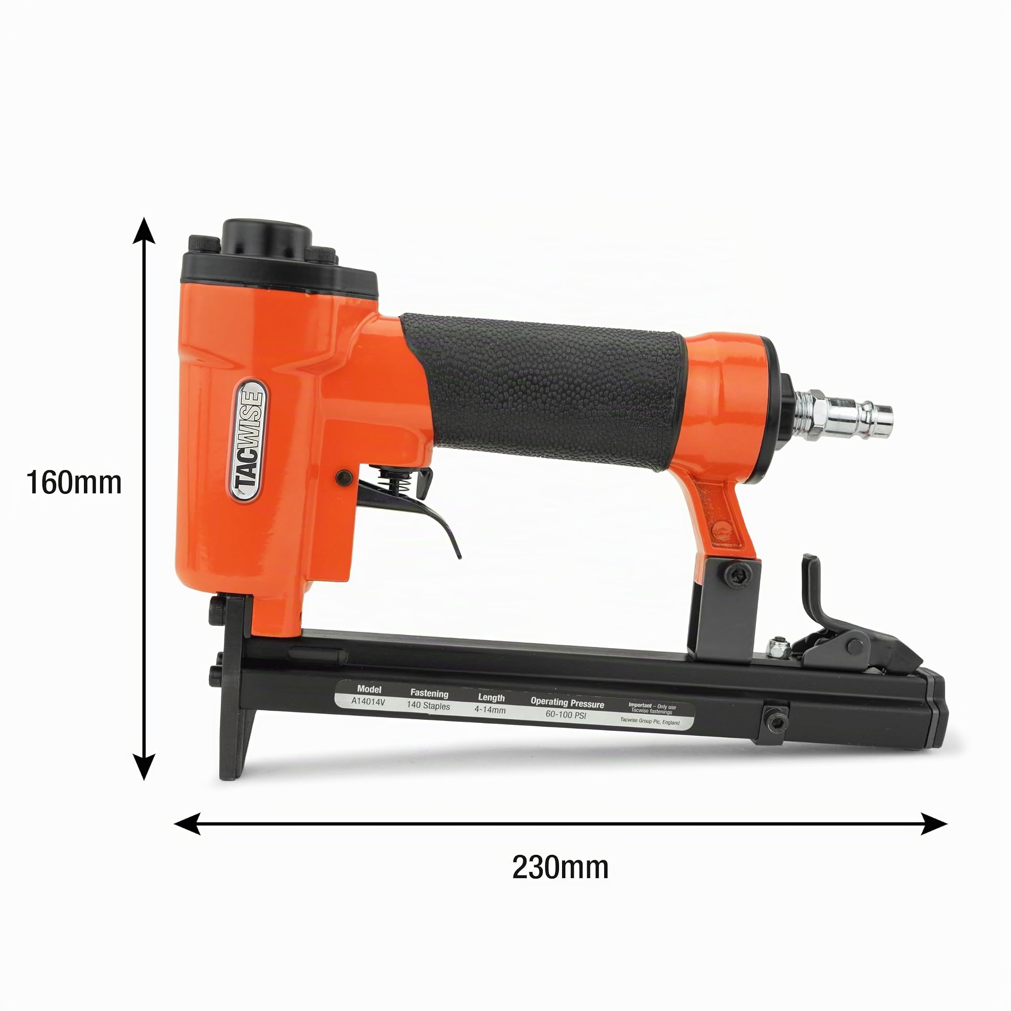 Tacwise A14014V Grapadora de Tapicería Neumática, Utiliza Grapas de la Serie 140 de 4 a 14 mm, Naranja | Utiliza Grapas Tipo 140 de 4 a 14 mm