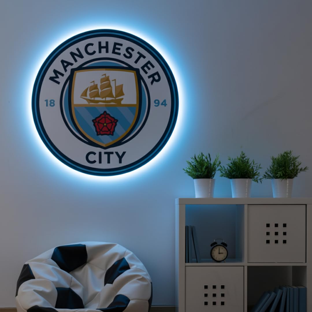 Themed Blue Manchester City Fc Crest Led Backlit Wallpop