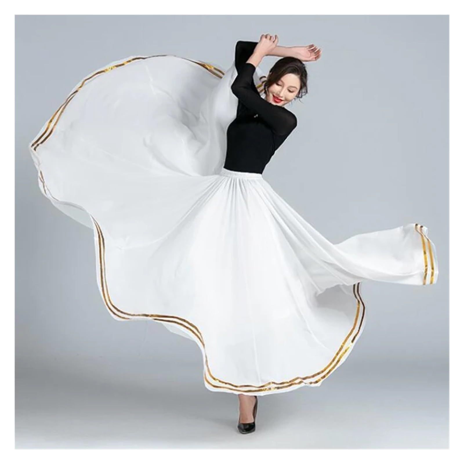 Gonna Flamenco Gonne Danza del Ventre Donna Gonna Lunga in Chiffon Elastico in Vita Maxi Gonna da Ballo Reversibile Grande Swing Gonna a Cerchio Completo Danza del Ventre Prestazione Costume A XS
