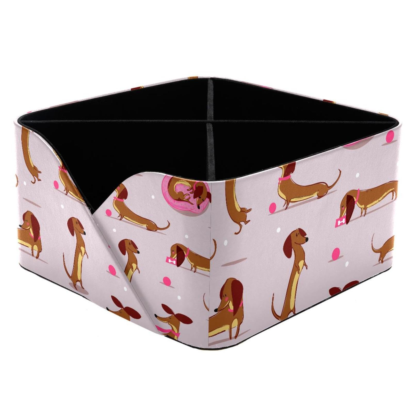 KengjuTesu Dachshund Cute Pink Animal Desktop Organizer Pen Holder, Rectangular Pencil Cup for Office, Study and Makeup Stations