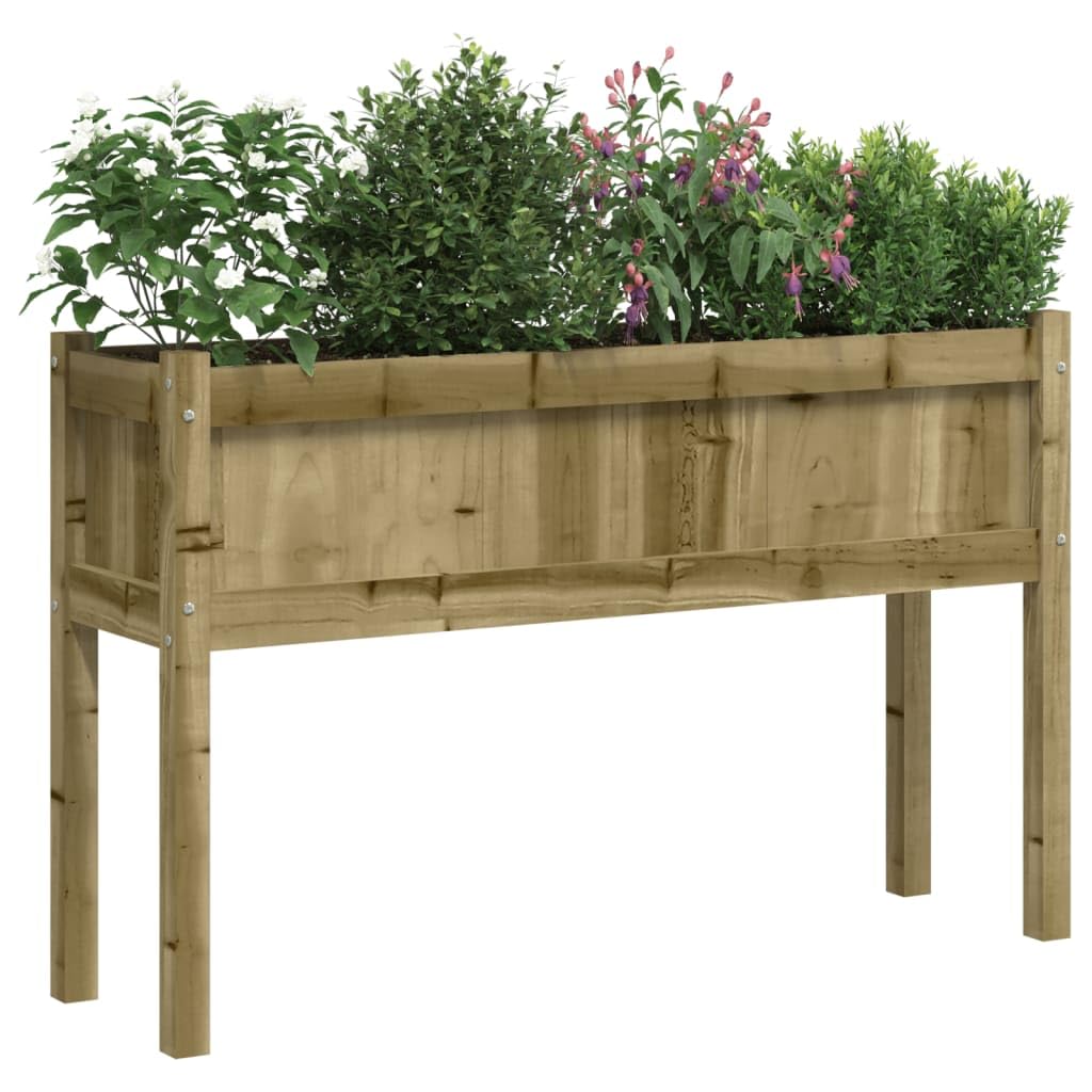 Fioriera con gambe, in legno di pino impregnato in autoclave, 110 x 31 x 70 cm, resistente alle intemperie, per balcone, terrazza, giardino, interni ed esterni, con drenaggio e serbatoio