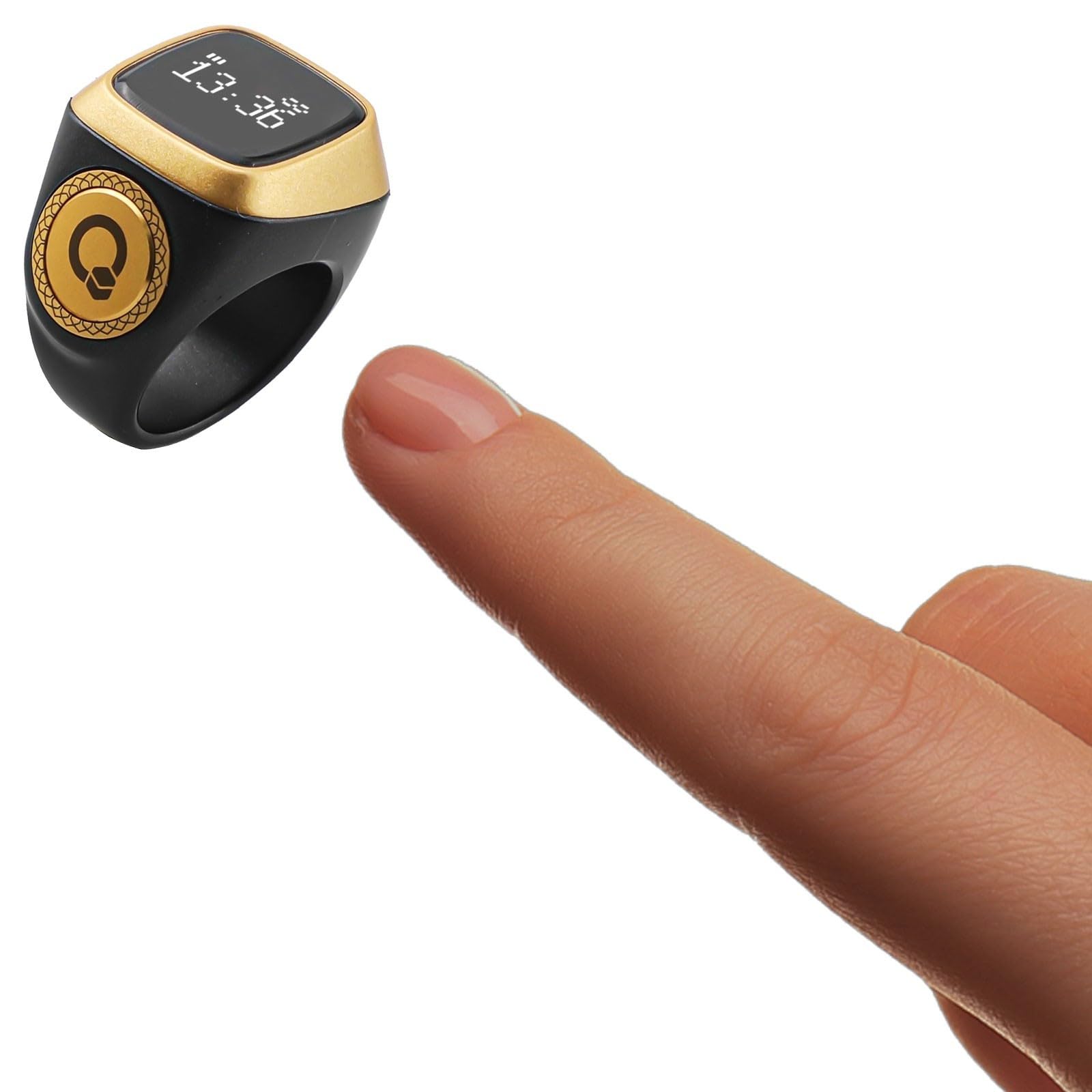 IQibla Smart for zikr Ring Tasbih contatore con display oled, contatore digitale per preghiera con app e promemoria vibrazioni, progettato per i musulmani per tenere traccia del conteggio (18 mm nero)