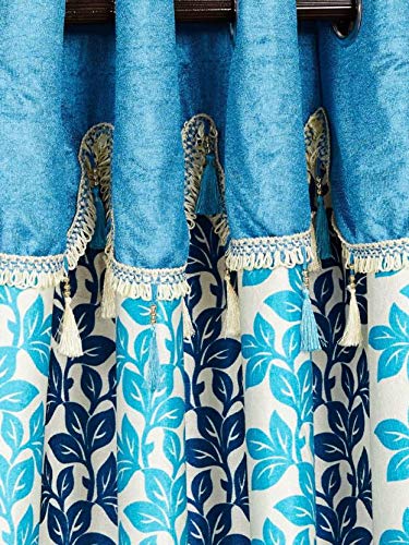 Image of Cortina Polyester Ready to Use Premium Floral Design Eyelet Curtains - 7Ft Set of 1 - Doors & Windows - Washable - for Bedroom Living Room Kids Room Hall Kitchen Office - Sheer Curtains - Blue 1
