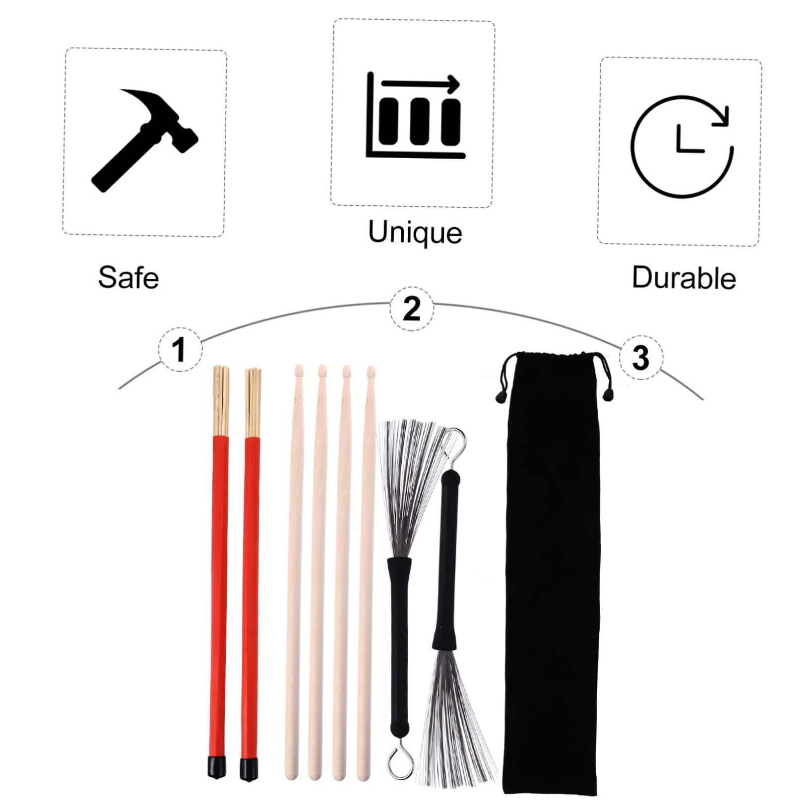 Ensemble de Batterie et Balais 1 Set pour Percussion | Acier, Usage Performance, Flexibles et Équilibre, Accessoires Batterie Musique