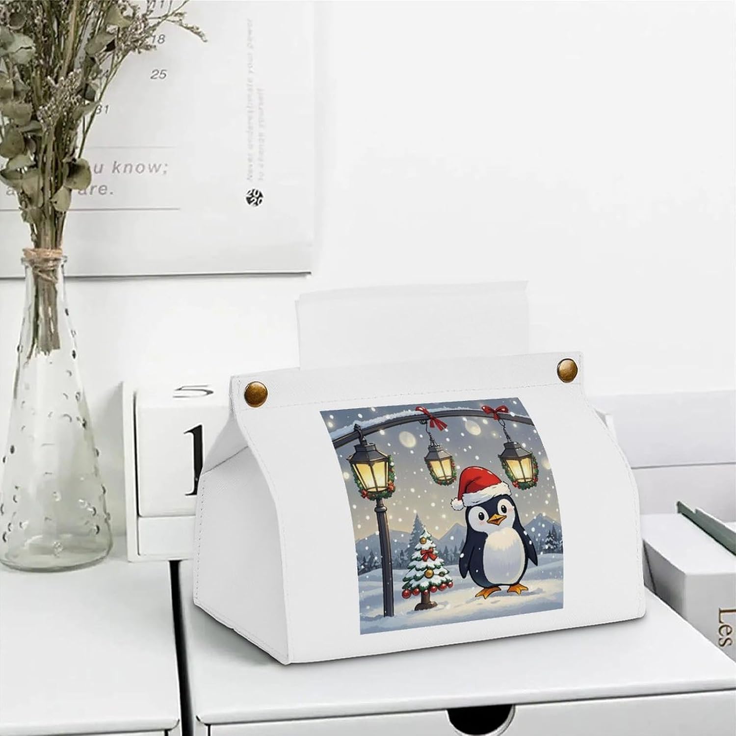 Decorative PU Tissue Paper Holder Lovely Penguins Printed Tissue Box Cover Napkin Tissues Organizer Home Decor for Bathroom Night Stands Desk Car Dining Table image 5