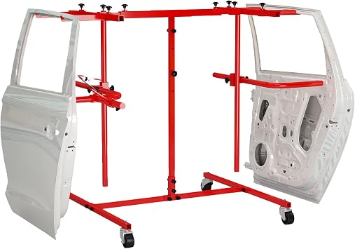 Double Sided Bumper Stand, Paint Stand Auto Body with Wheels, Adjustable Painting Support for Door and Fender, Mobile Bumper Rack for Automotive Bodyshop Repair, Red