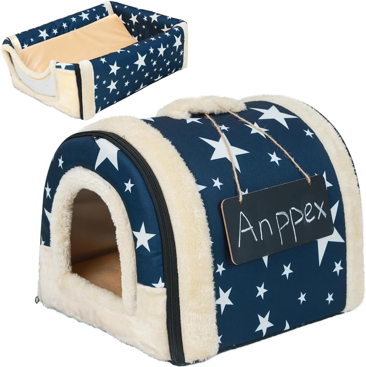 ANPPEX Casita para Gatos de Interior, Casa para Gatos, Cama Cueva para Cachorros 2 en 1, Iglú para Perros, Talla S para Gatos, Cobayas, Conejo, Azul