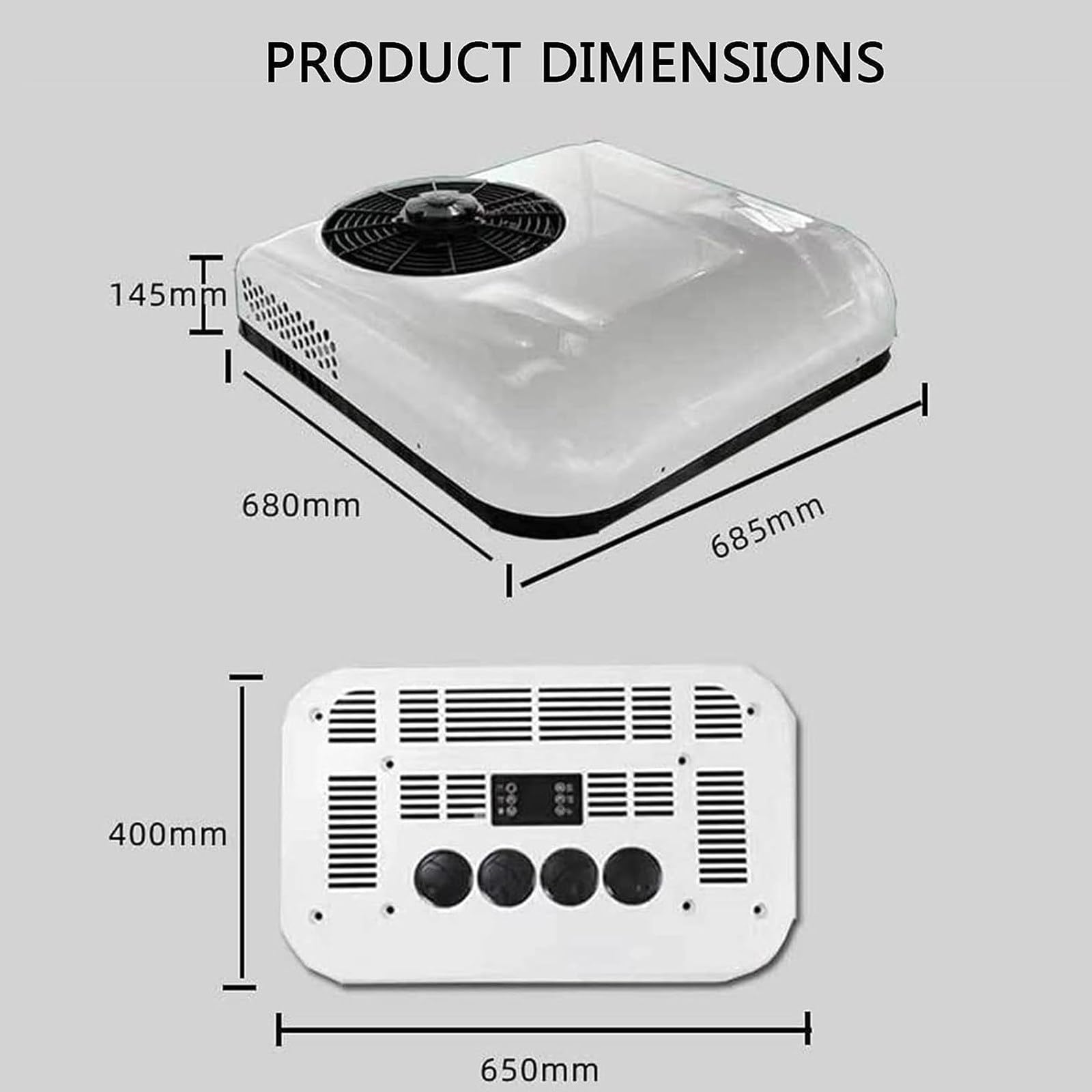 RV Condizionatore D'aria, Climatizzatore da Tetto 12 V 24 V con Funzione Di Raffreddamento, Climatizzatore da Tetto per Camper, Autobus, Escavatori, Trattori, Camper, Veicoli Agricoli,12V-White