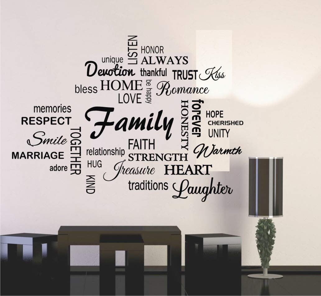 Heaven Decors Family Quote Wallpaper/Sticker for Bedroom Office (PVC Vinyl, 82 x 58cm, Black)