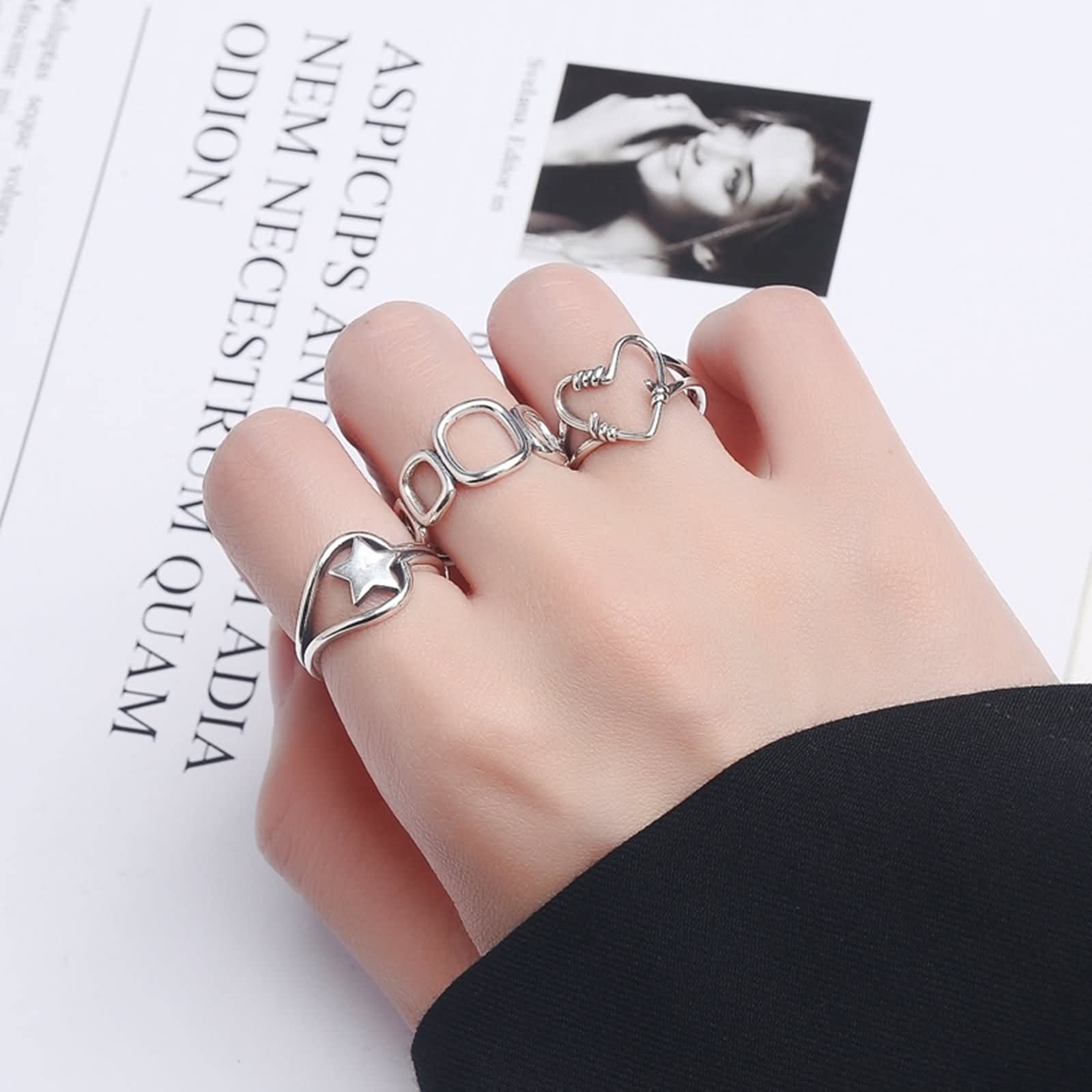 Anello in argento Sterling per donna, regolabile, con stella a cinque punte, regolabile, alla moda, per lei, Adjustable, Nessuna pietra preziosa