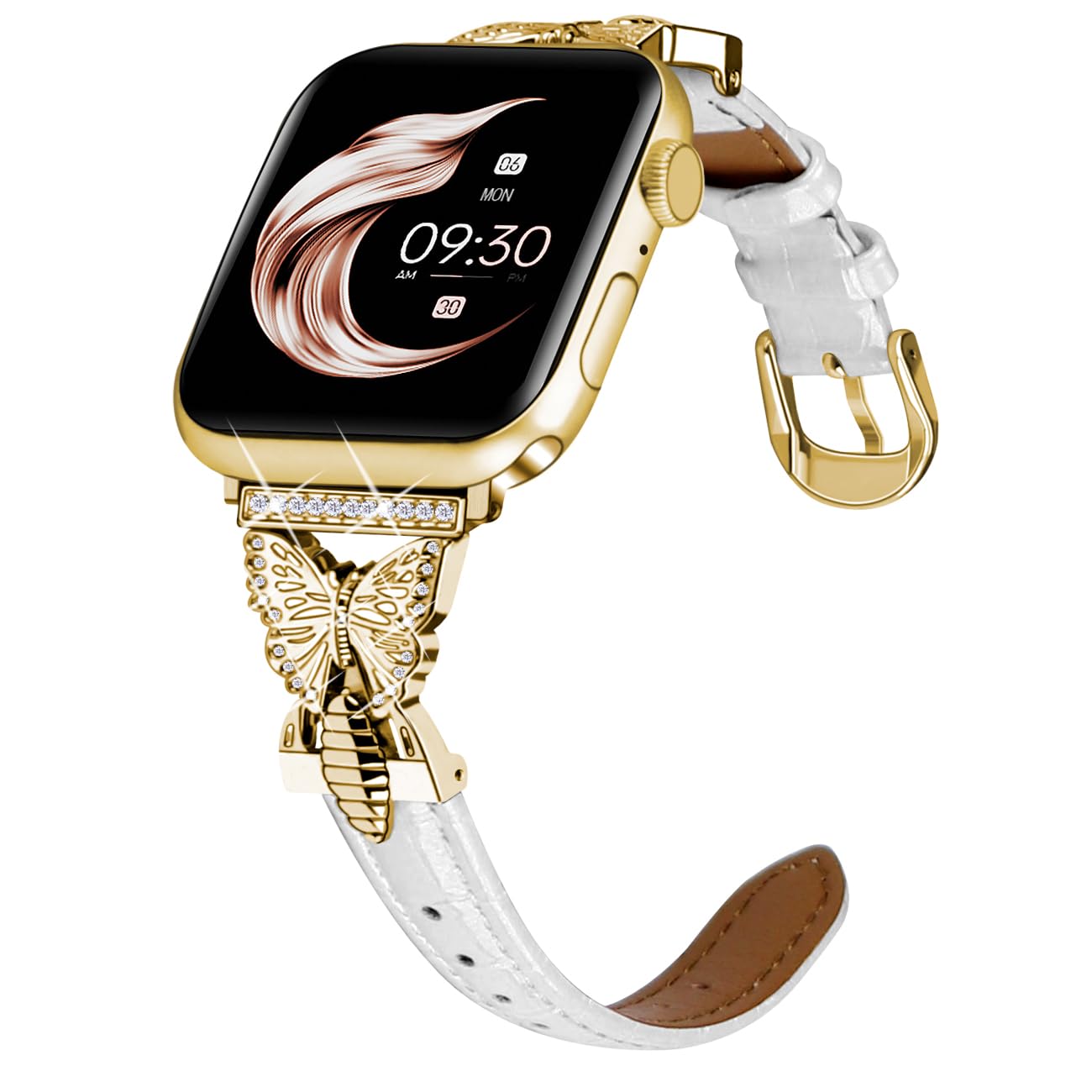 Juntan Slim Leather Watch Band Butterfly Women Compatible for Apple Watch Bands 40mm 38mm 41mm 42mm 44mm 45mm 49mm, Alligator Leather Watch Strap for