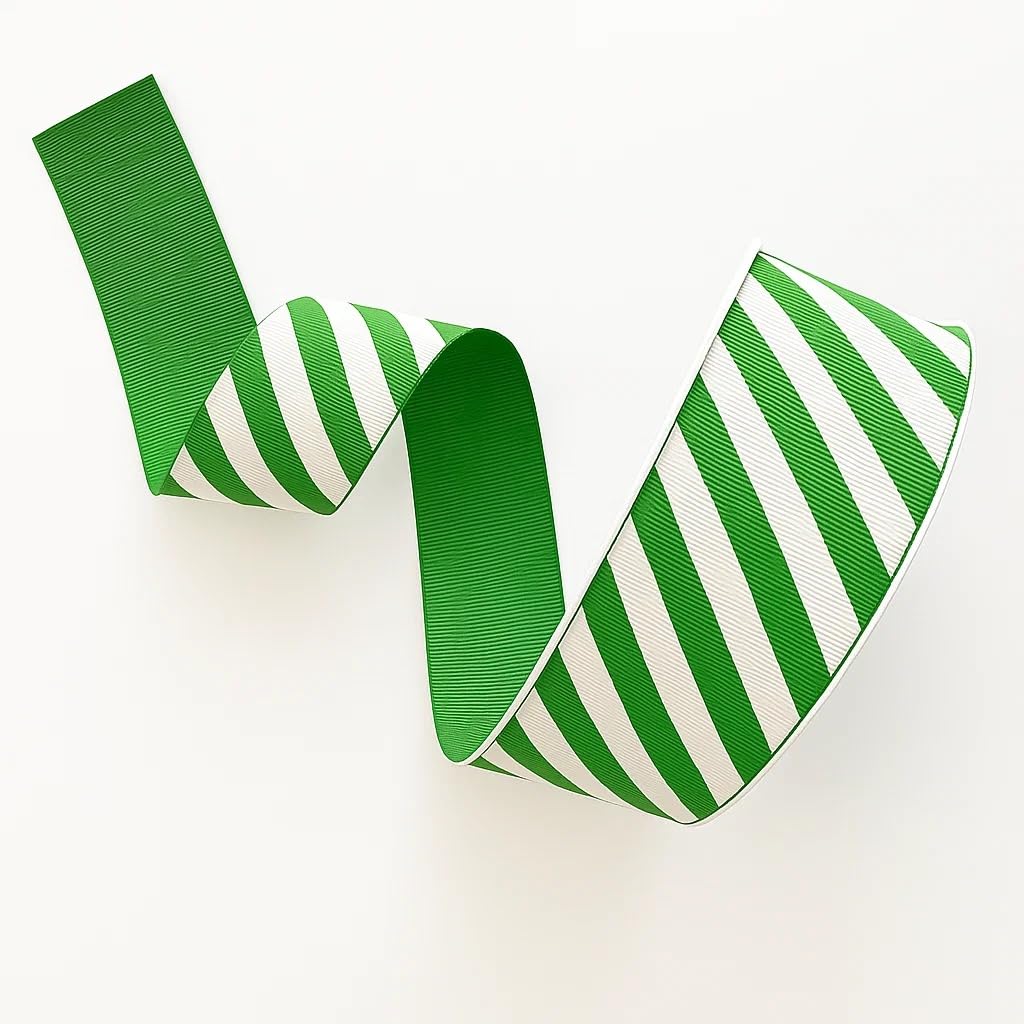 Candy Stripe Grosgrain Ribbon β Green & White β 38mm β 10 Metres β Non-Wired, Woven Edge β Gift Wrap, Bows, Crafts - Giddy Square