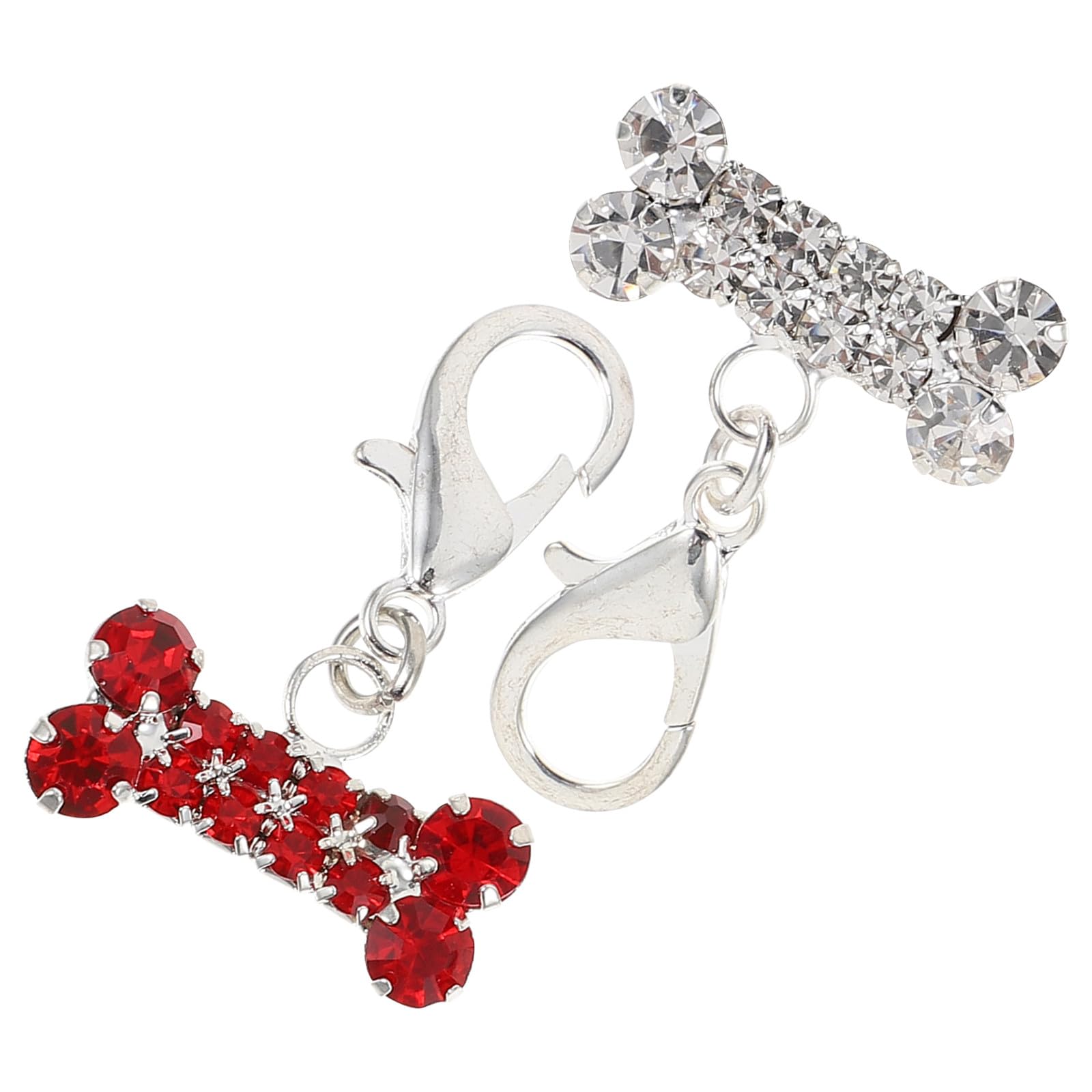 TOPBATHY 2pcs Red Rhinestone Dog Bone Pendant for Pet Collars and Backpacks, Easy to Use Alloy Charm, Fashionable and Sturdy Collar Accessory for Stylish Pets