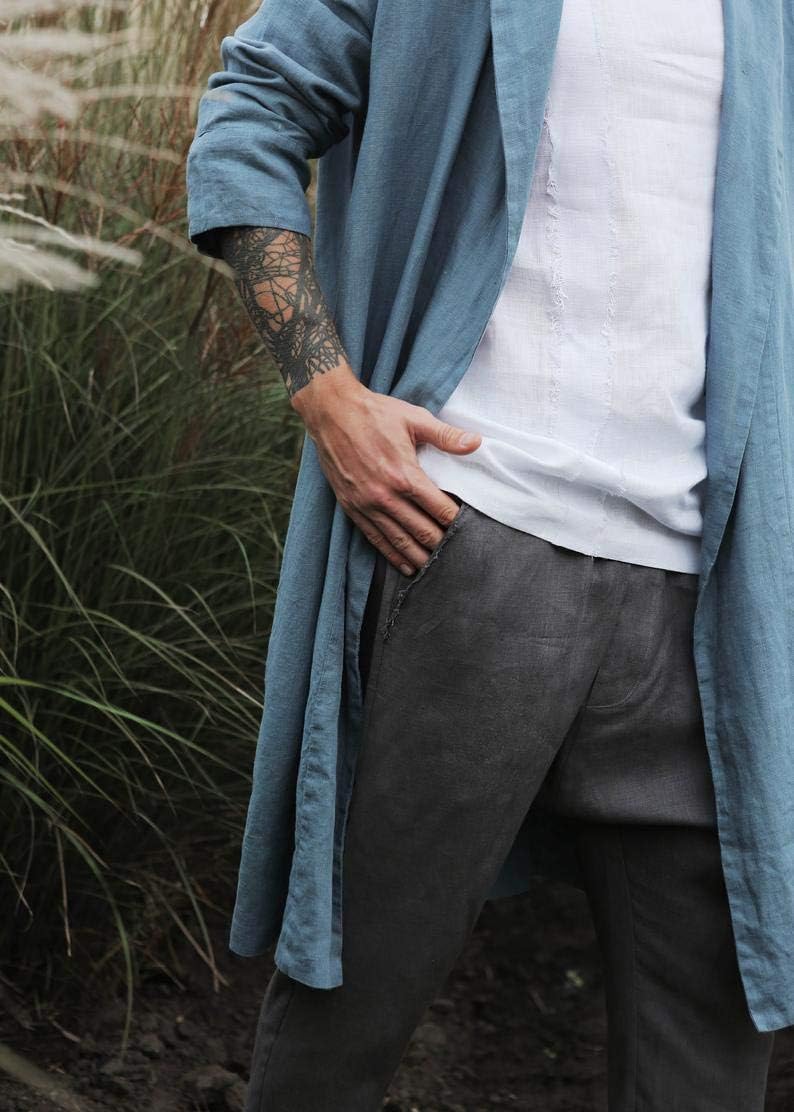 BlackFicus Mens Linen Robe 100% Linen Organic Clothing Beach Summer Robe