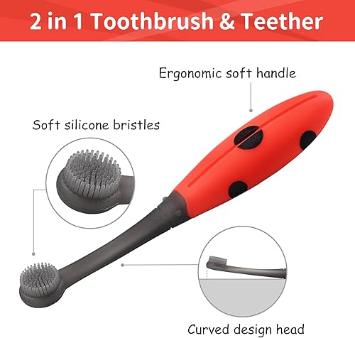 Miniatura 6 de Mombella Cepillo de dientes para bebé de 6 a 12 meses en adelante, cepillo de dientes de entrenamiento de silicona extra suave para bebés y niños