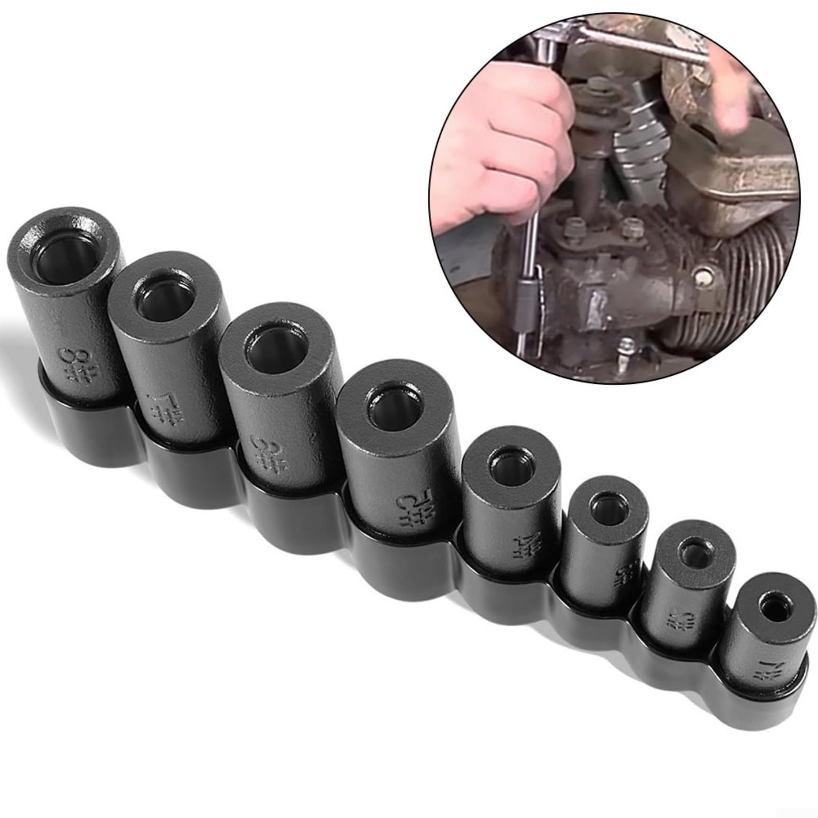 Juego de 8 Vasos Profesionales con impulsión de 1/4" y 3/8", Kit versátil para Herramientas de Lectura métricas estándar