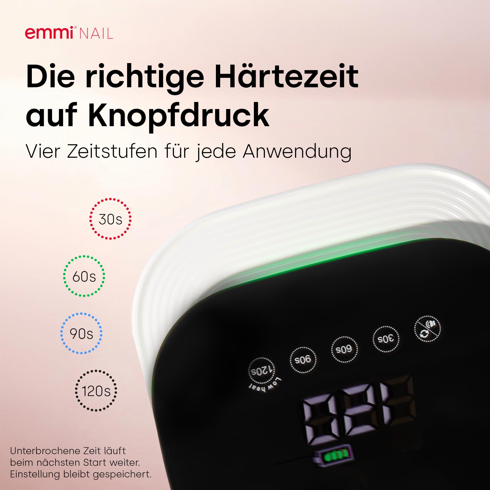 Emmi-Nail LED Lampe Akku White, UV/LED Nagellampe für Gelnägel, 24/48 Watt | Kabelloses UV/LED Lichthärtungsgerät für Gele & Lacke, 30 LEDs, Timer, Start-Sensor, Low-Heat & abnehmbare Bodenplatte